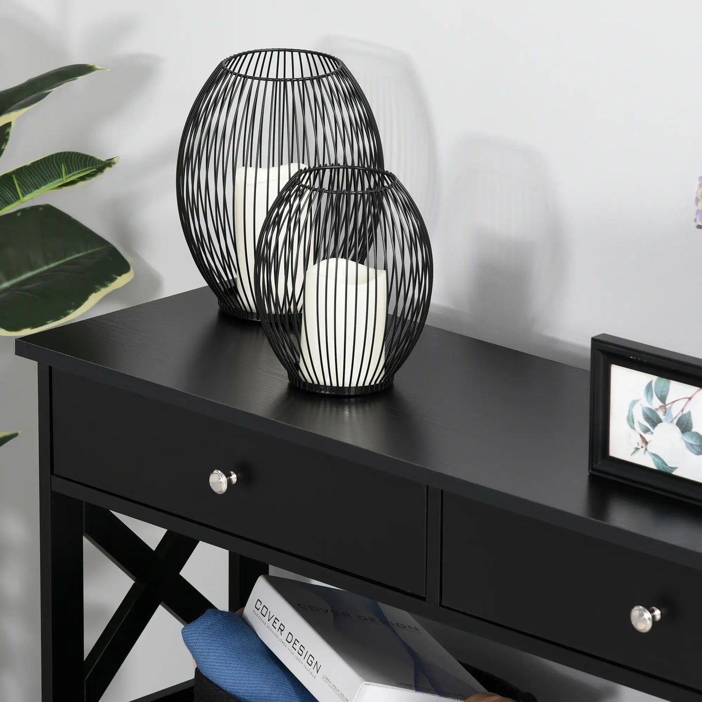 39" Console Table with X-Frame Design and Storage Drawers, Black