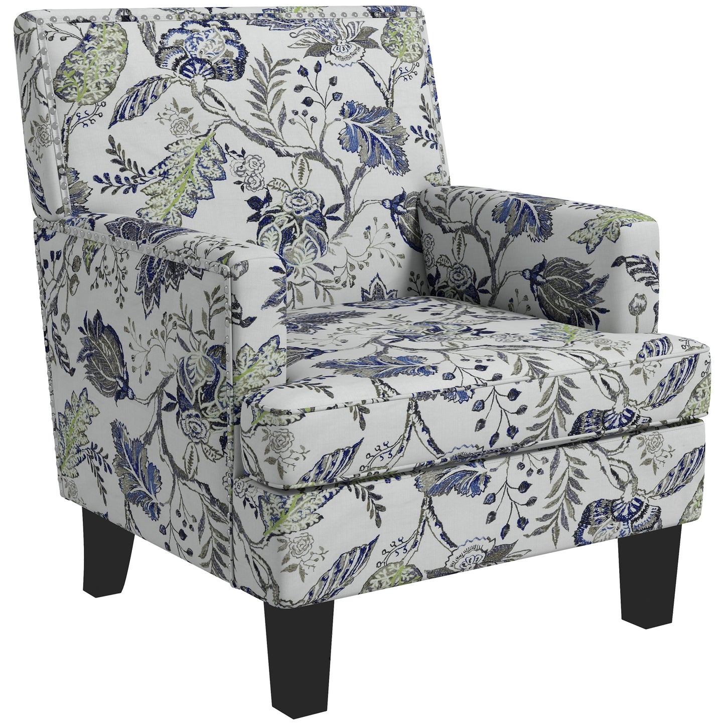 Upholstered Armchair, Mid-Century Accent Chair with Floral Pattern, Multicolor