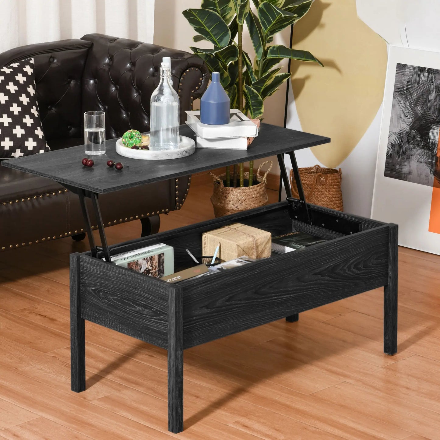 39" Lift Top Coffee Table with Hidden Storage, Black