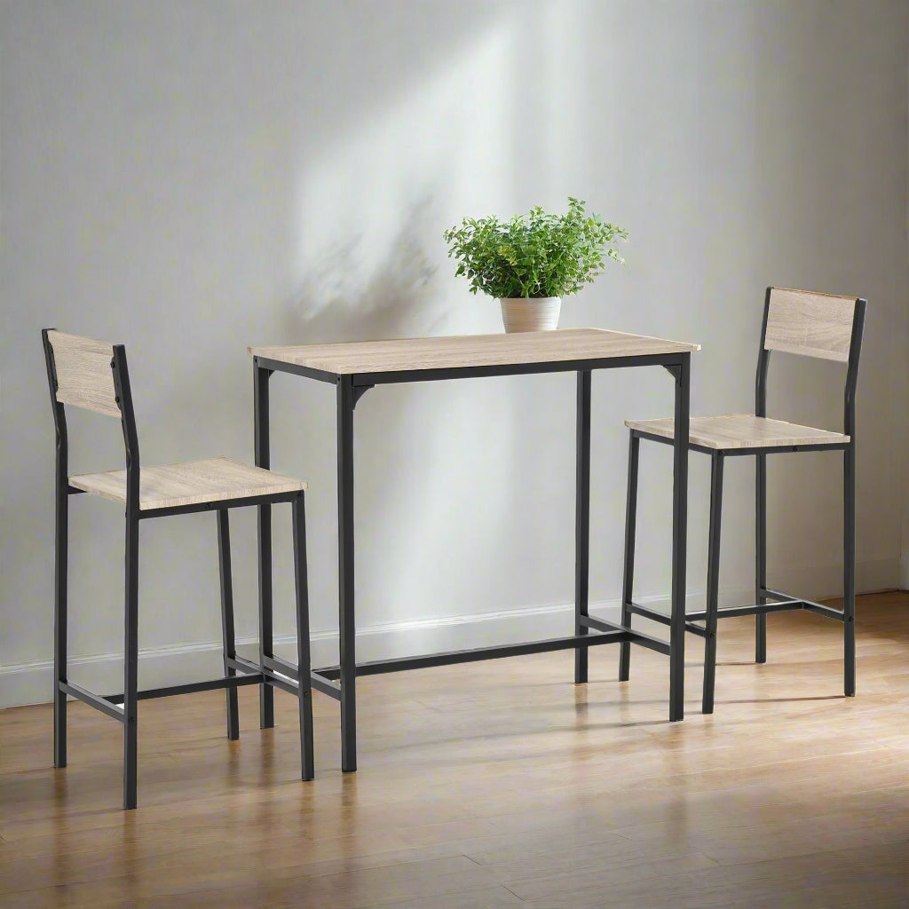 3-Piece Industrial Counter Height Table Set with High Back Stools - Natural Wood