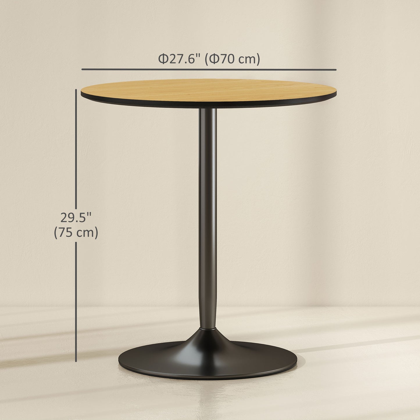 27" Round Dining Table with Wood Veneer and Steel Pedestal Base, Natural
