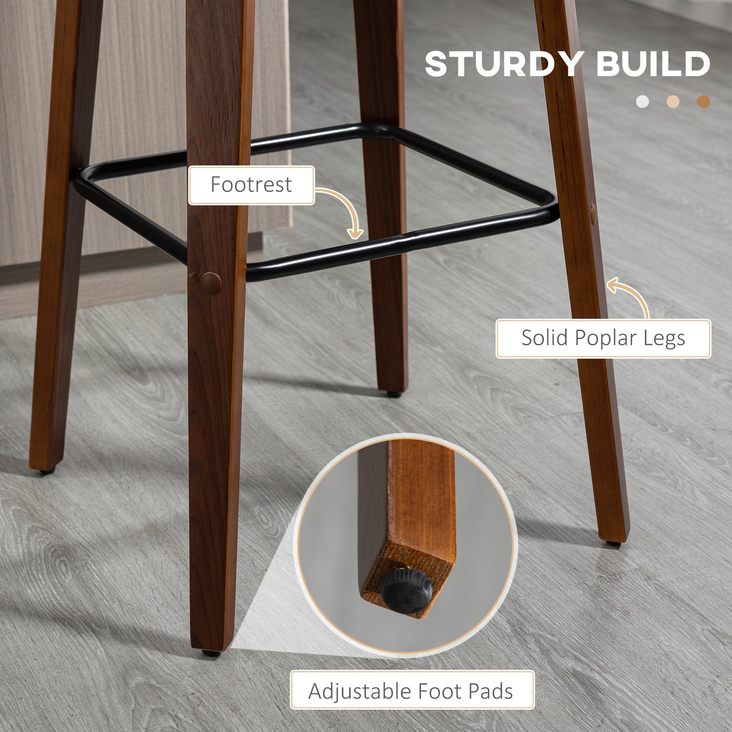 Swivel Bar Stools with Tufted PU Leather and Wood Legs, Black (Set of 2)
