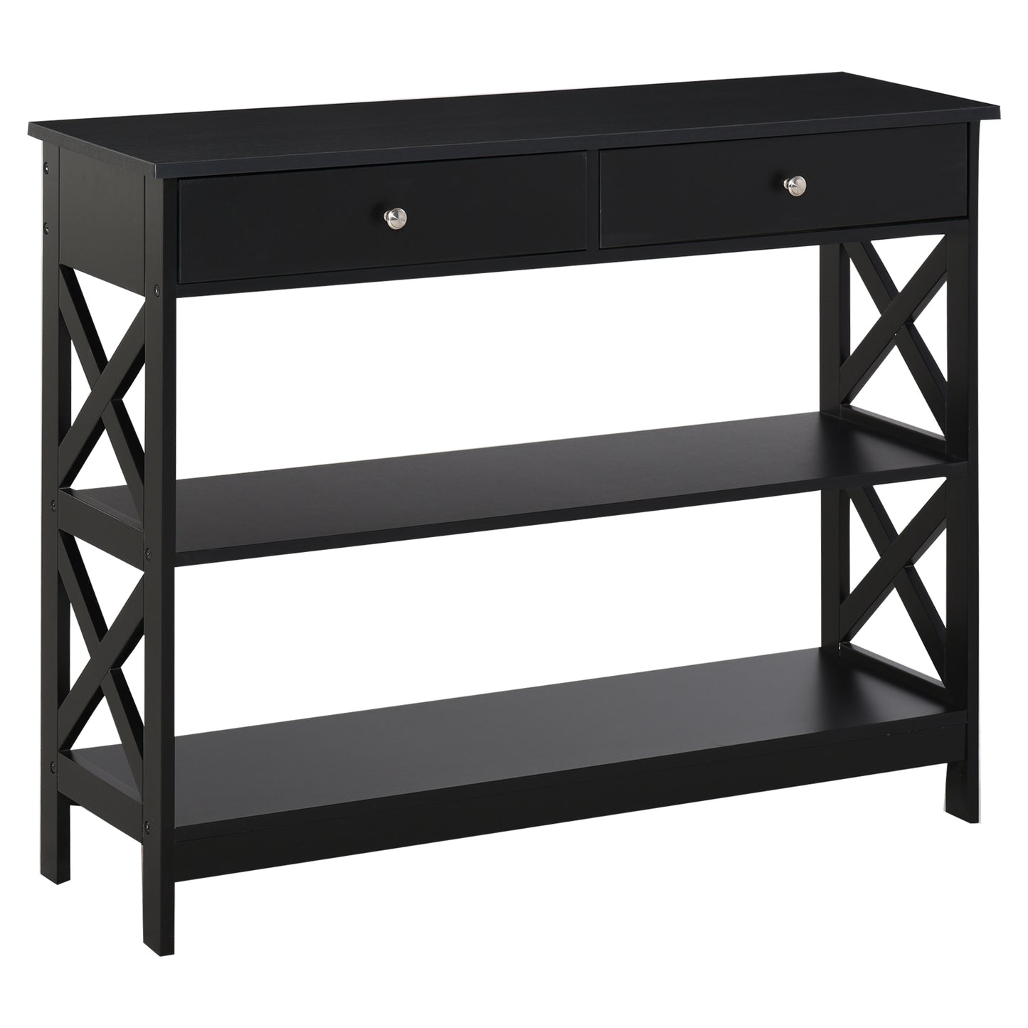 39" Console Table with X-Frame Design and Storage Drawers, Black