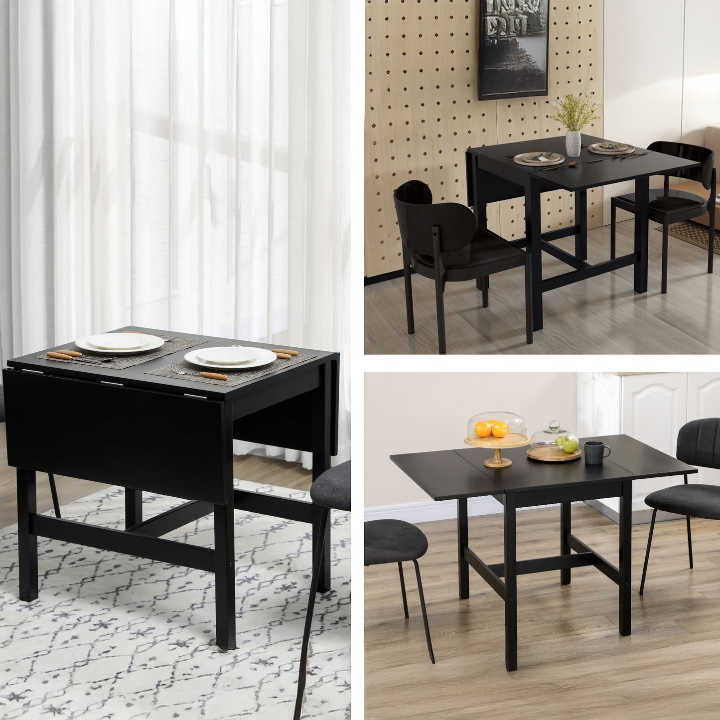 Solid Wood Drop Leaf Dining Table - Black