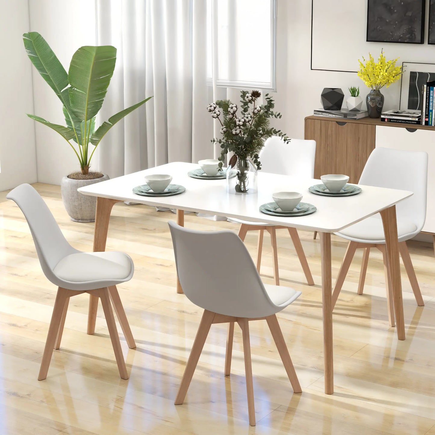 Modern Dining Chairs Set of 4 with PU Leather Cushions - White