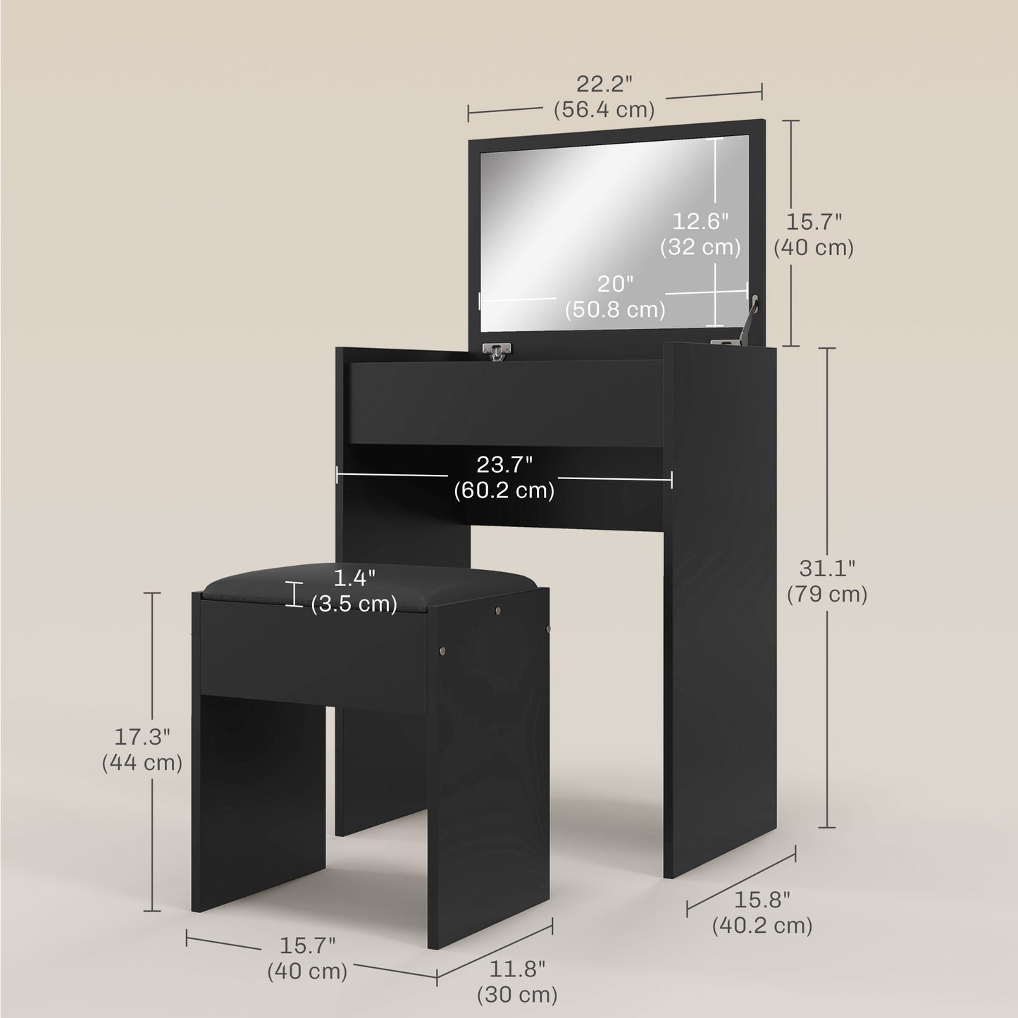 Modern Vanity Set with Flip-Top Mirror and Cushioned Stool