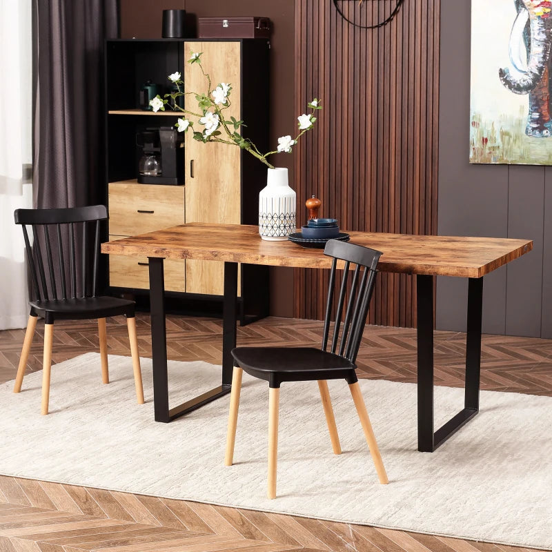 63" Industrial Dining Table with Wave Edge and Steel Legs