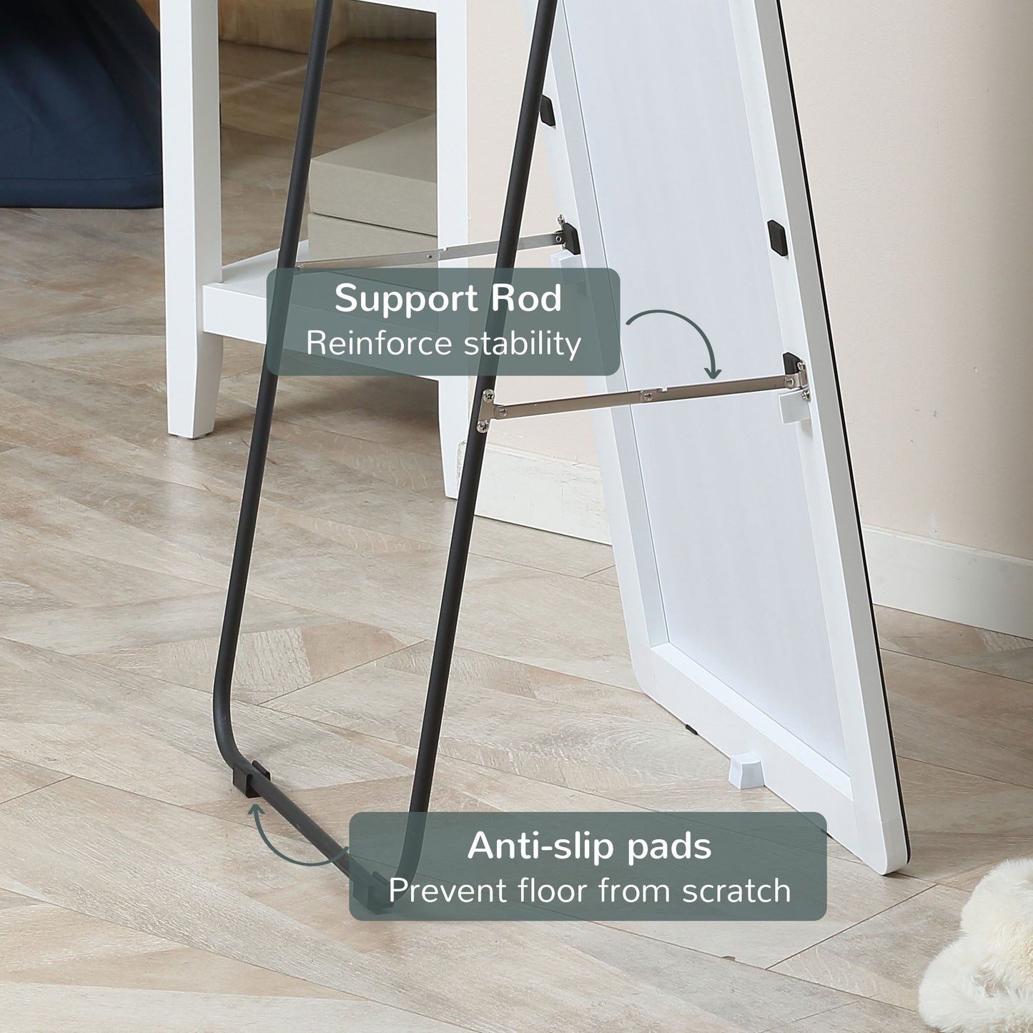Full Length Rectangular Mirror with Silver Frame, 63" x 18", Multi-Position Design