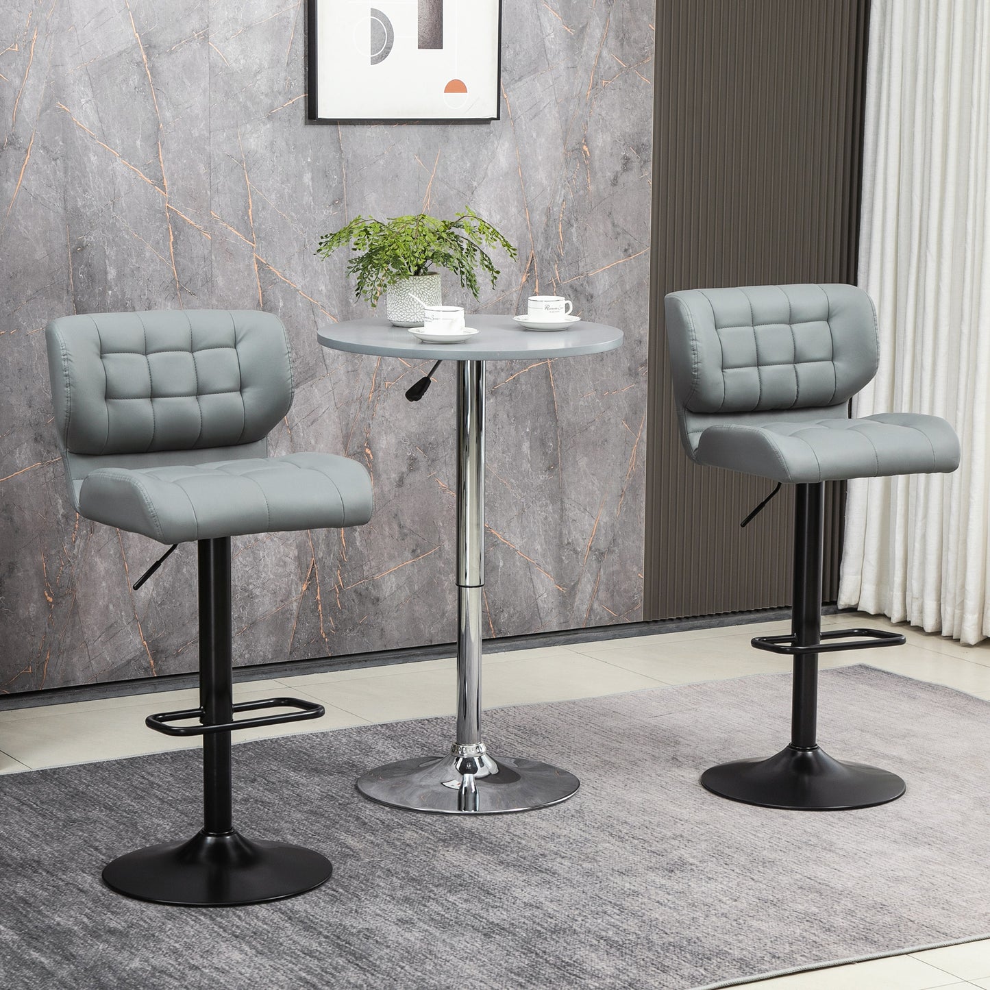 Adjustable Height Swivel Bar Stools with Tufted PU Leather, Gray (Set of 2)