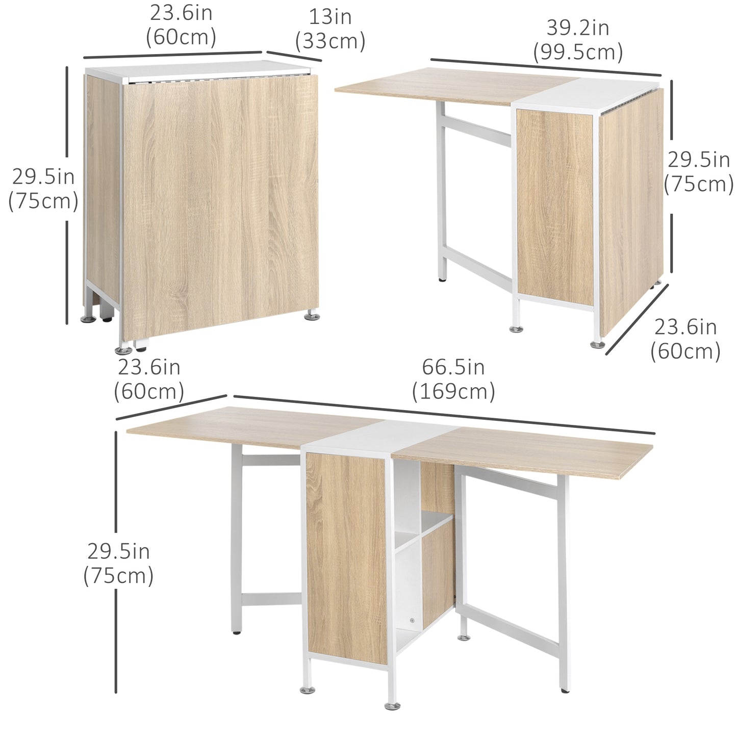 Multi-Use Folding Dining Table with 4 Storage Shelves