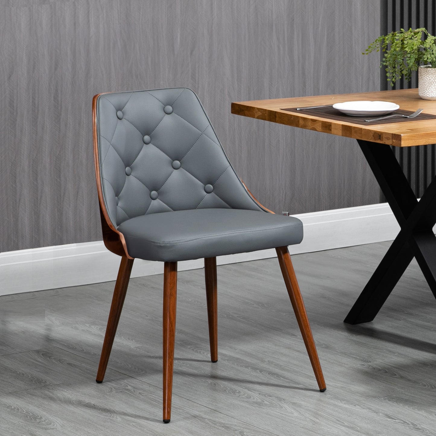 Modern PU Leather Dining Chairs with Steel Legs - Grey (Set of 2)