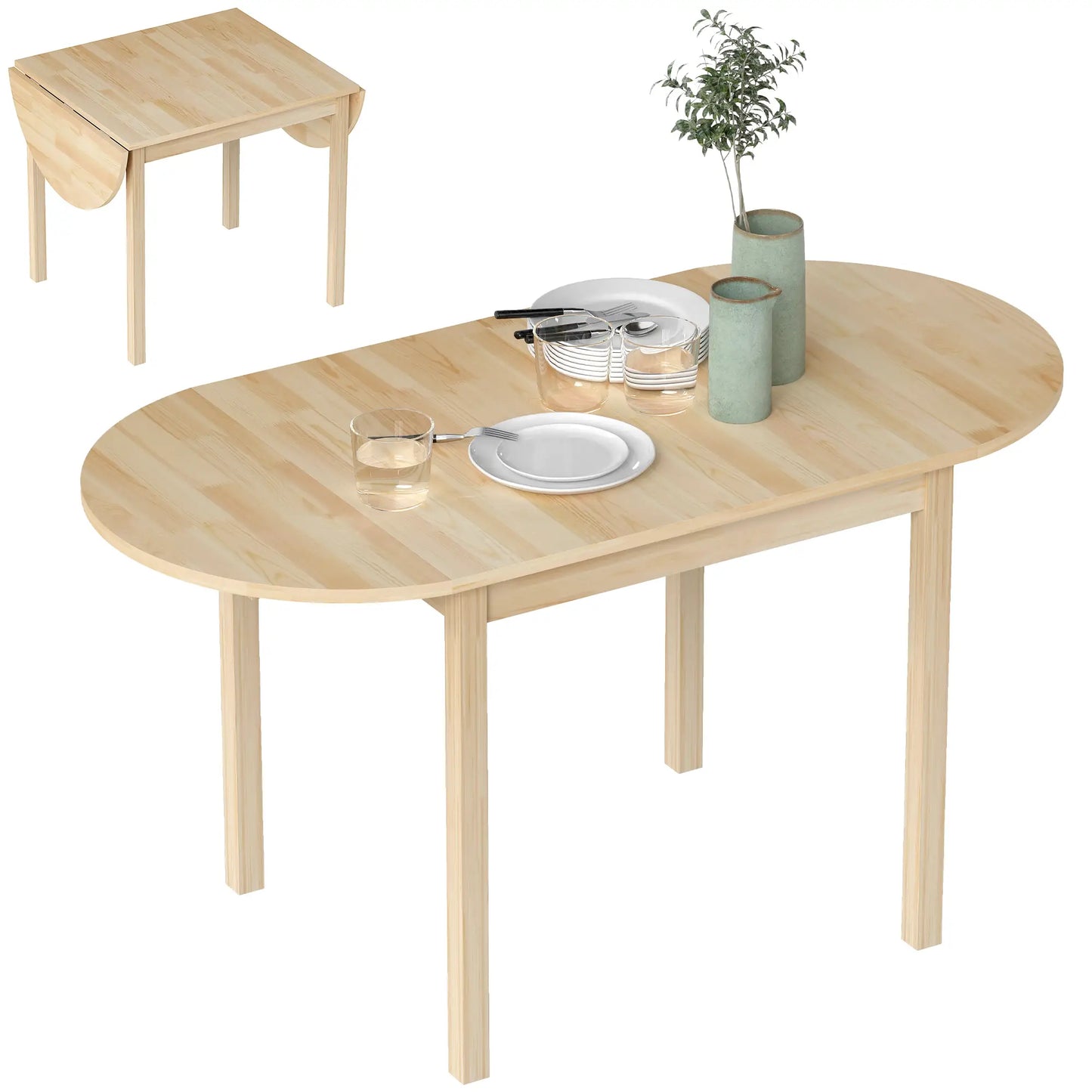 Solid Wood Drop Leaf Dining Table - Natural