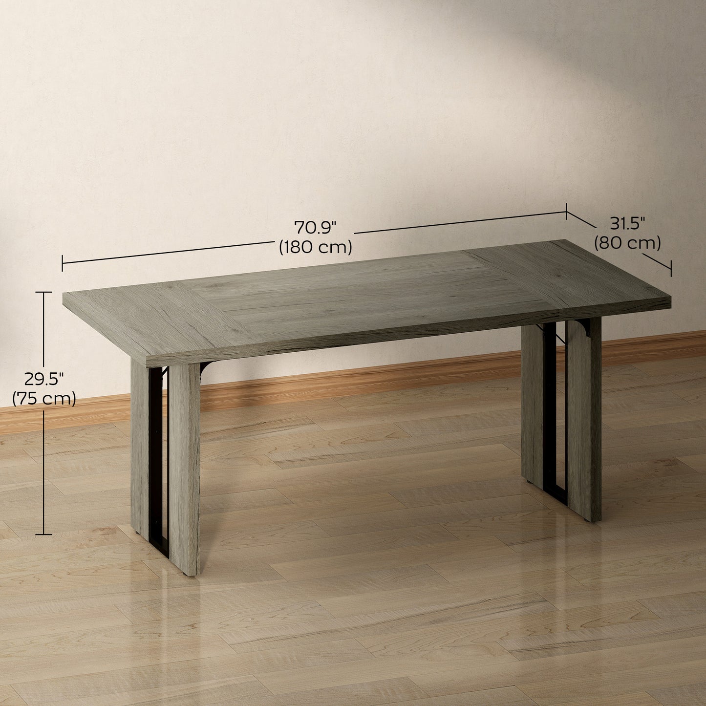 Industrial Kitchen Table for 8 People - Gray Wood Finish
