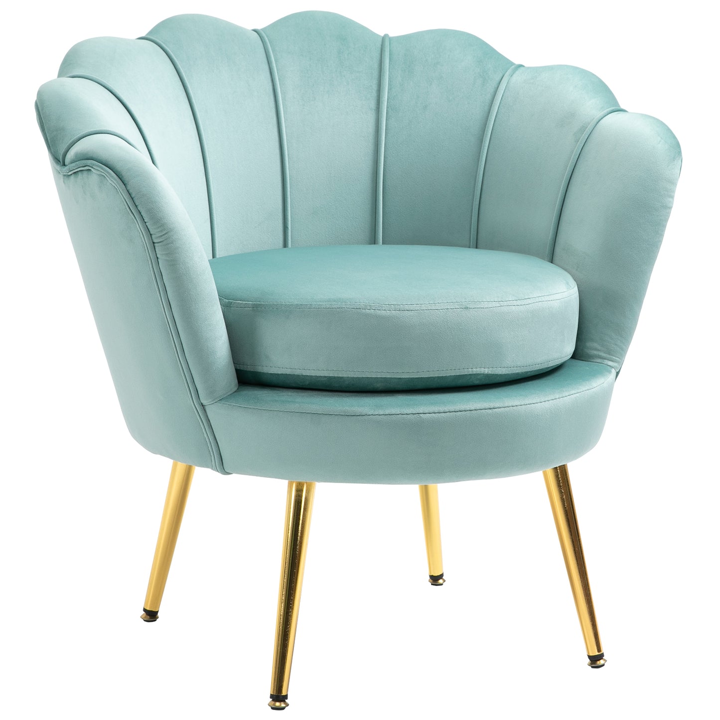 Modern Velvet Accent Chair with Lotus Backrest and Gold Legs, Green