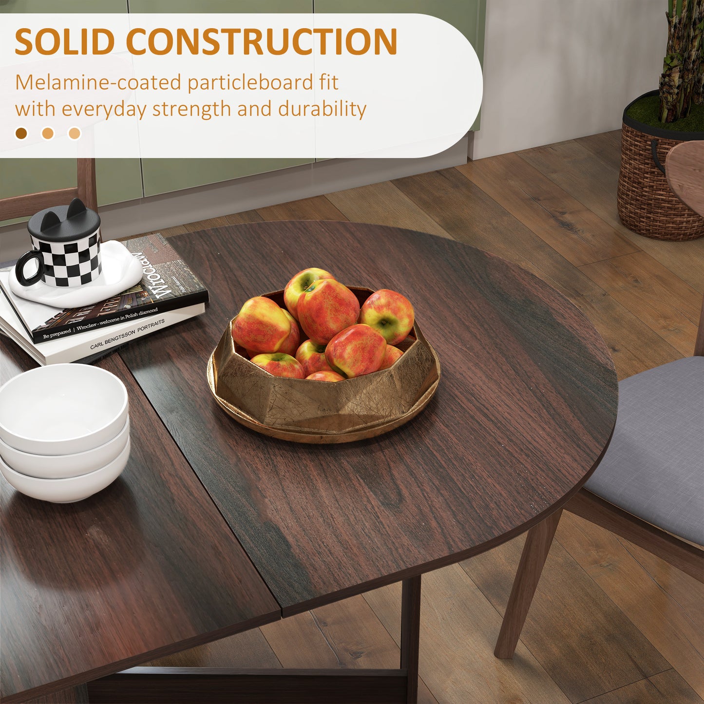 Oval Drop Leaf Dining Table with Space-Saving Design for Up to 6 People, Distressed Brown