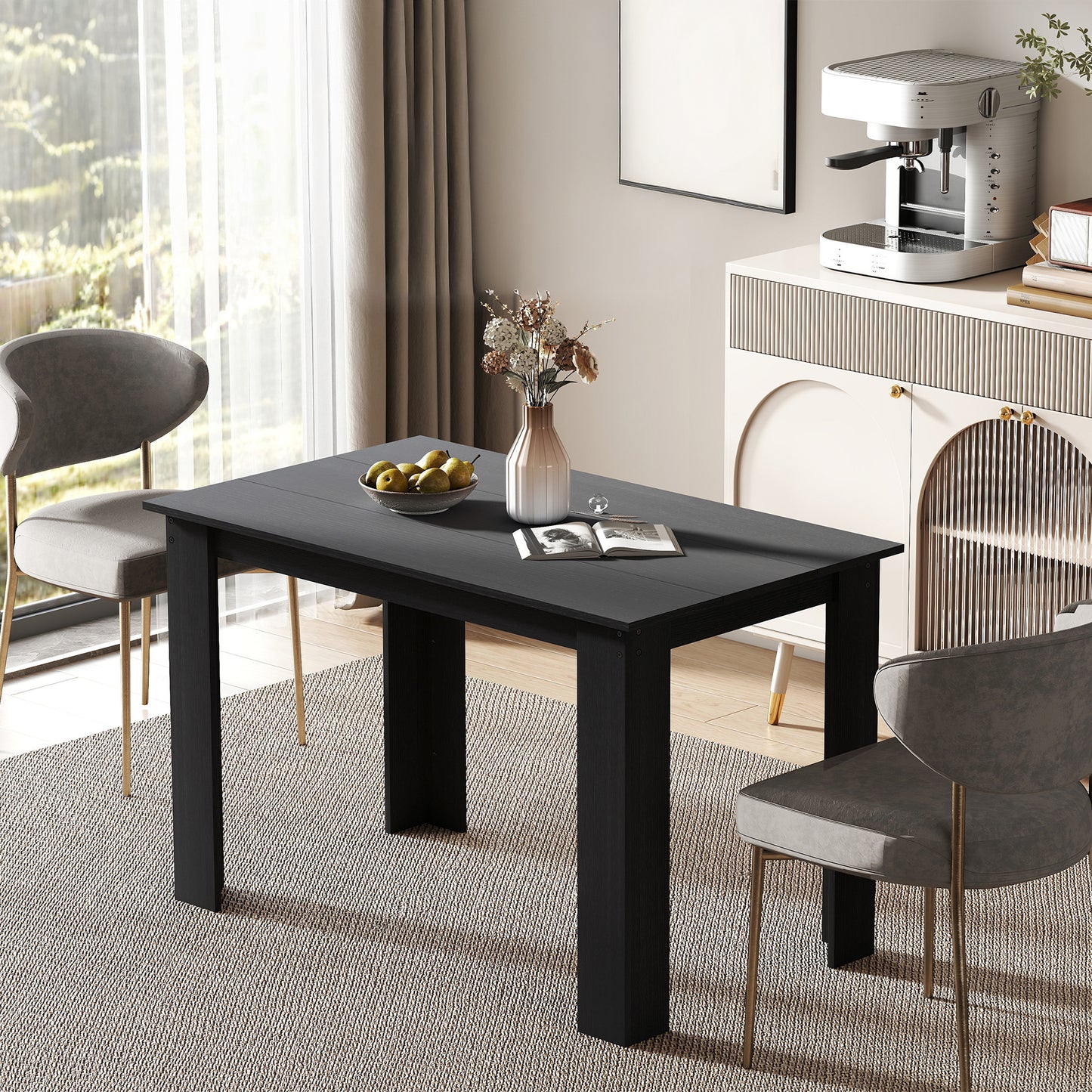 47" Kitchen Table for 4-6 People - Black