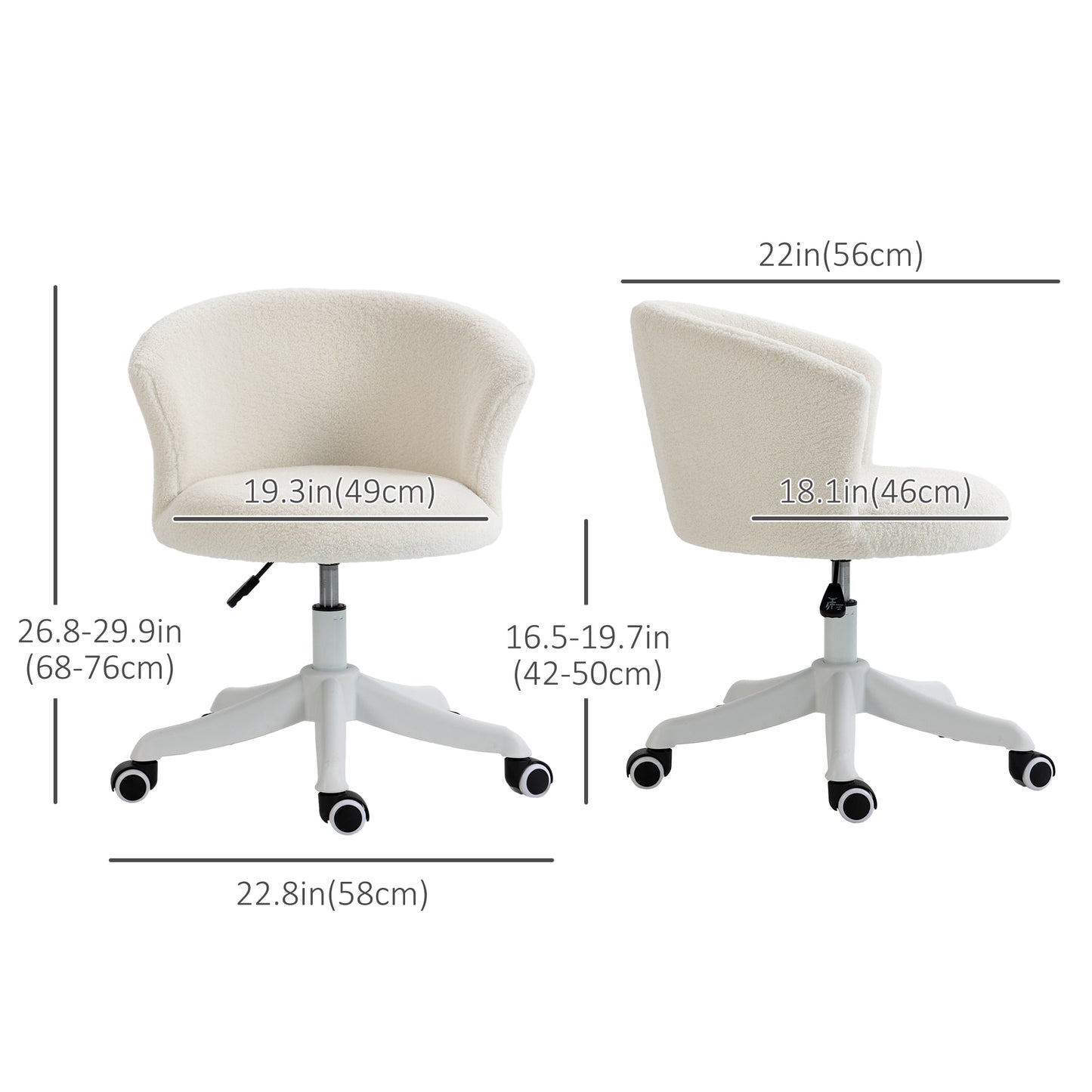 Fluffy Armless Office Chair with Adjustable Height - White
