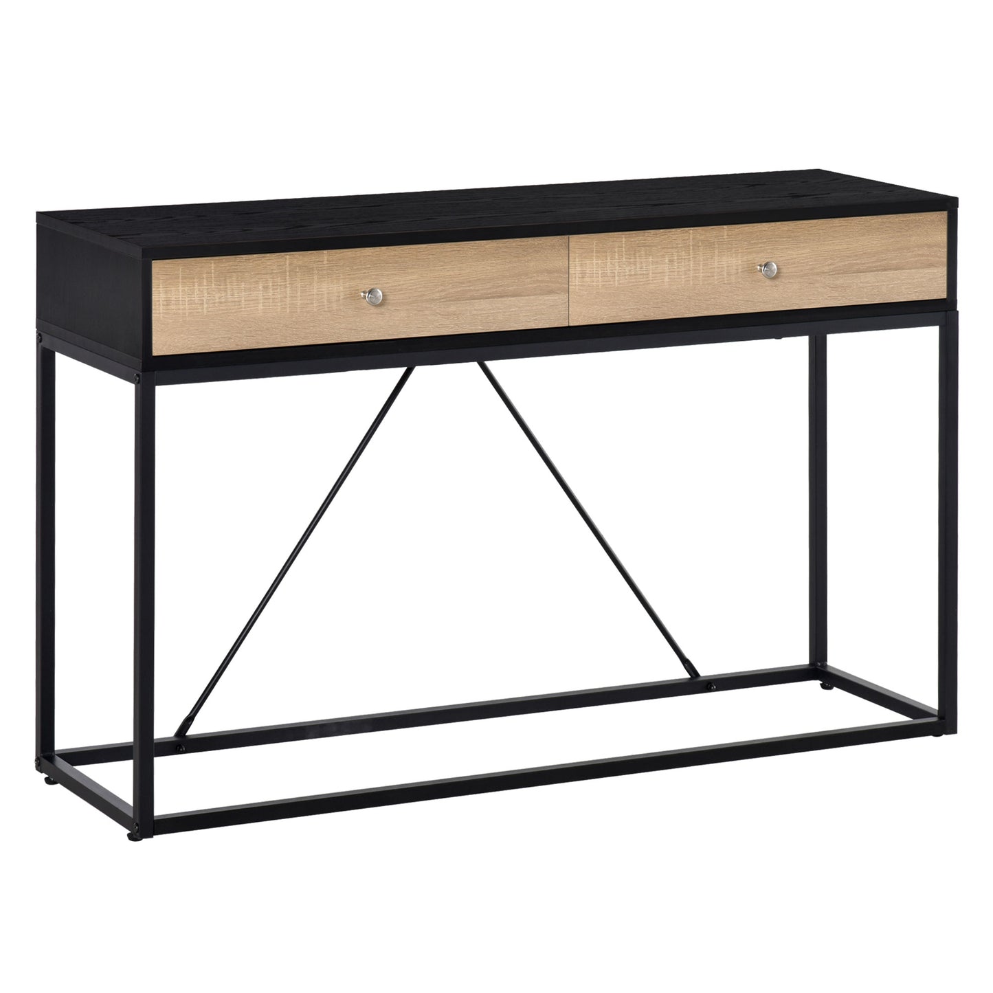 47" Industrial Console Table with Steel Frame and 2 Storage Drawers, Black