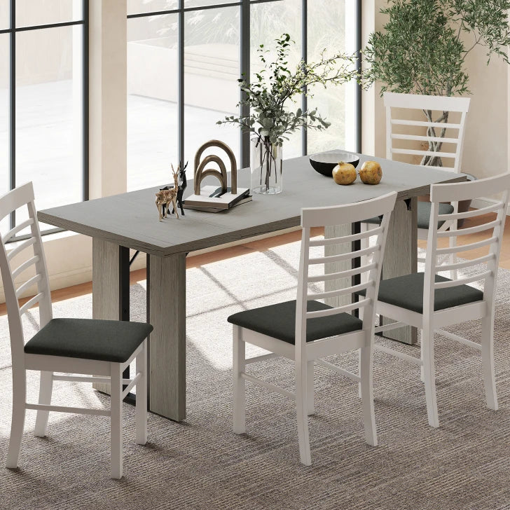 Industrial Kitchen Table for 8 People - Gray Wood Finish