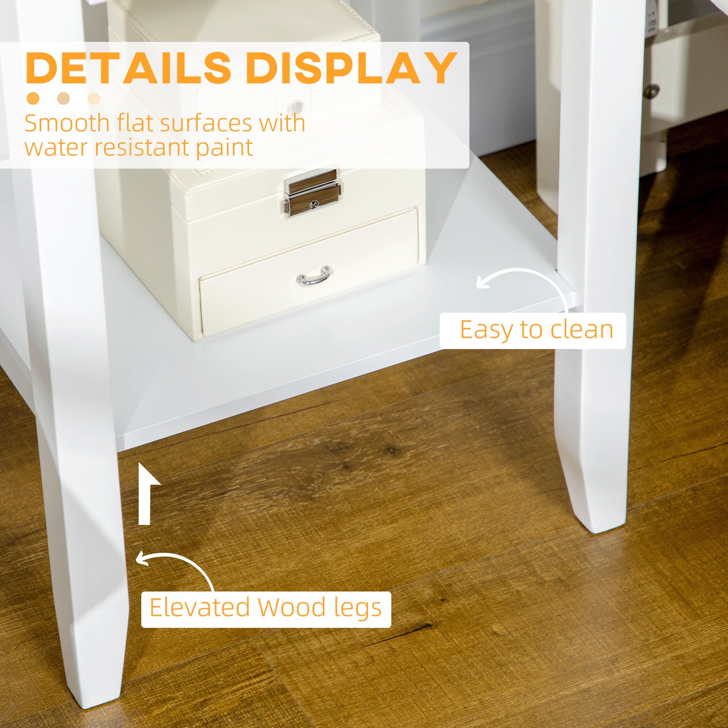 2-Tier Side Tables with Drawer and Shelf, White (Set of 2)