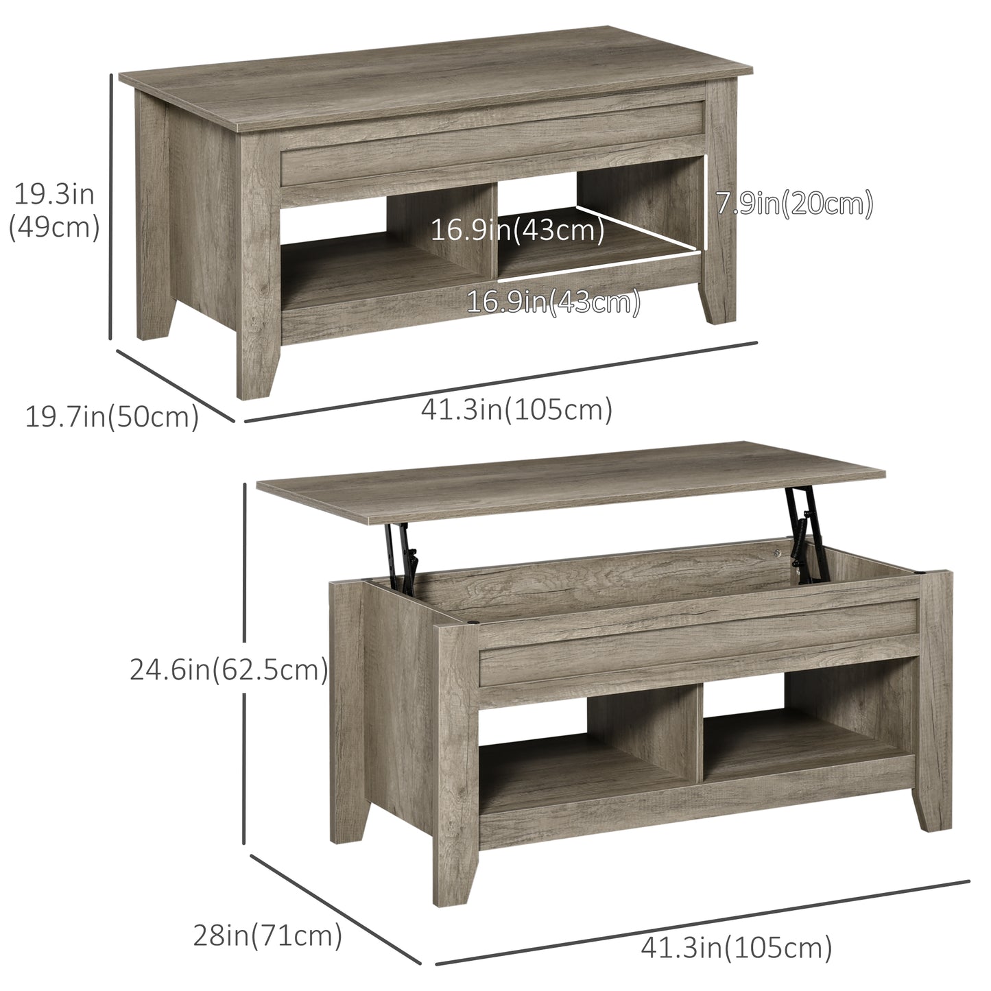 Lift Top Coffee Table with Hidden Storage, Oak Effect