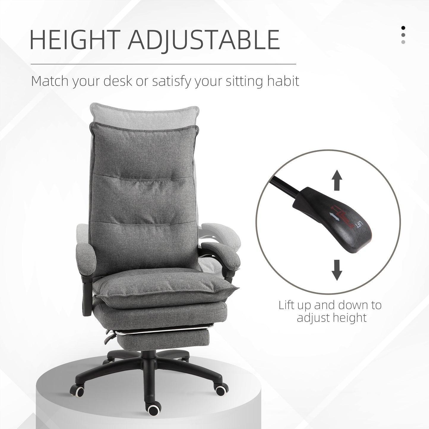 Ergonomic Reclining Office Chair with Double Padding and Footrest, Gray