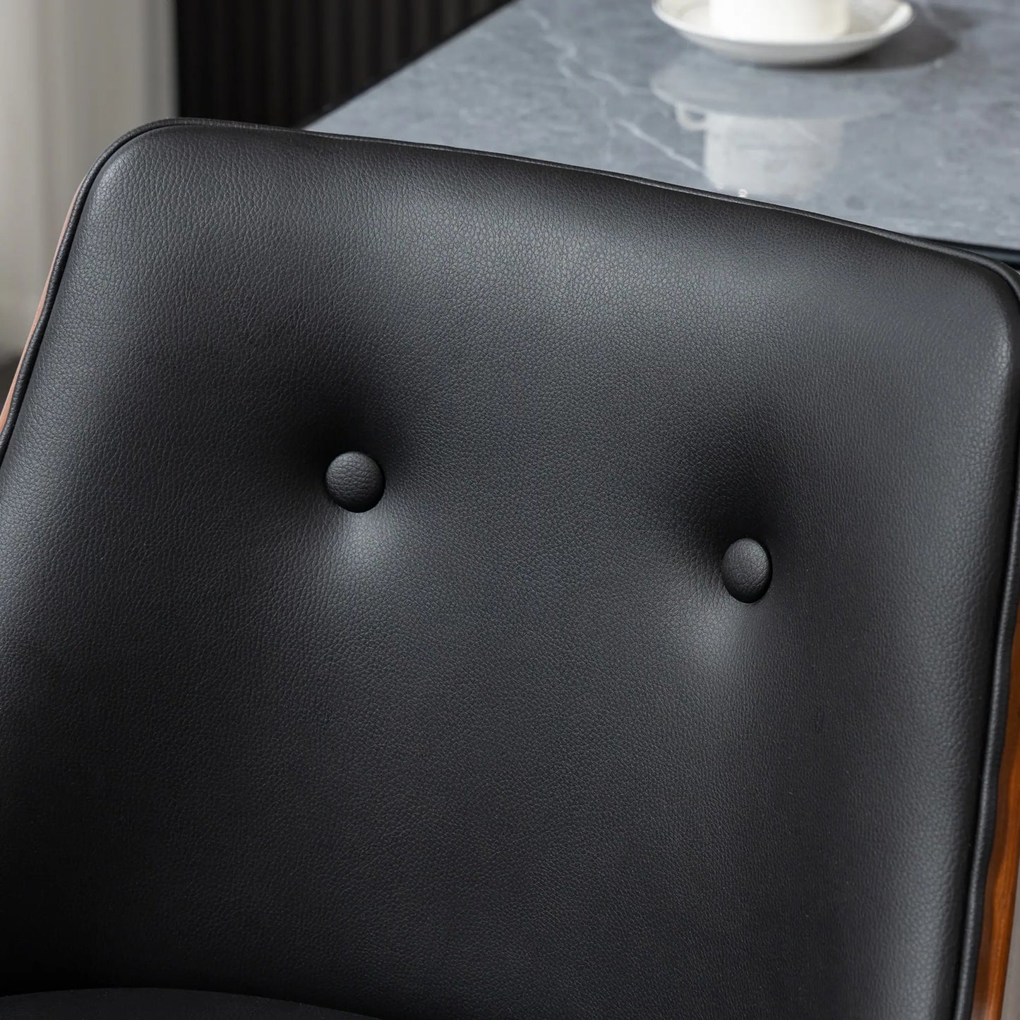 Swivel Bar Stools with Tufted PU Leather and Wood Legs, Black (Set of 2)