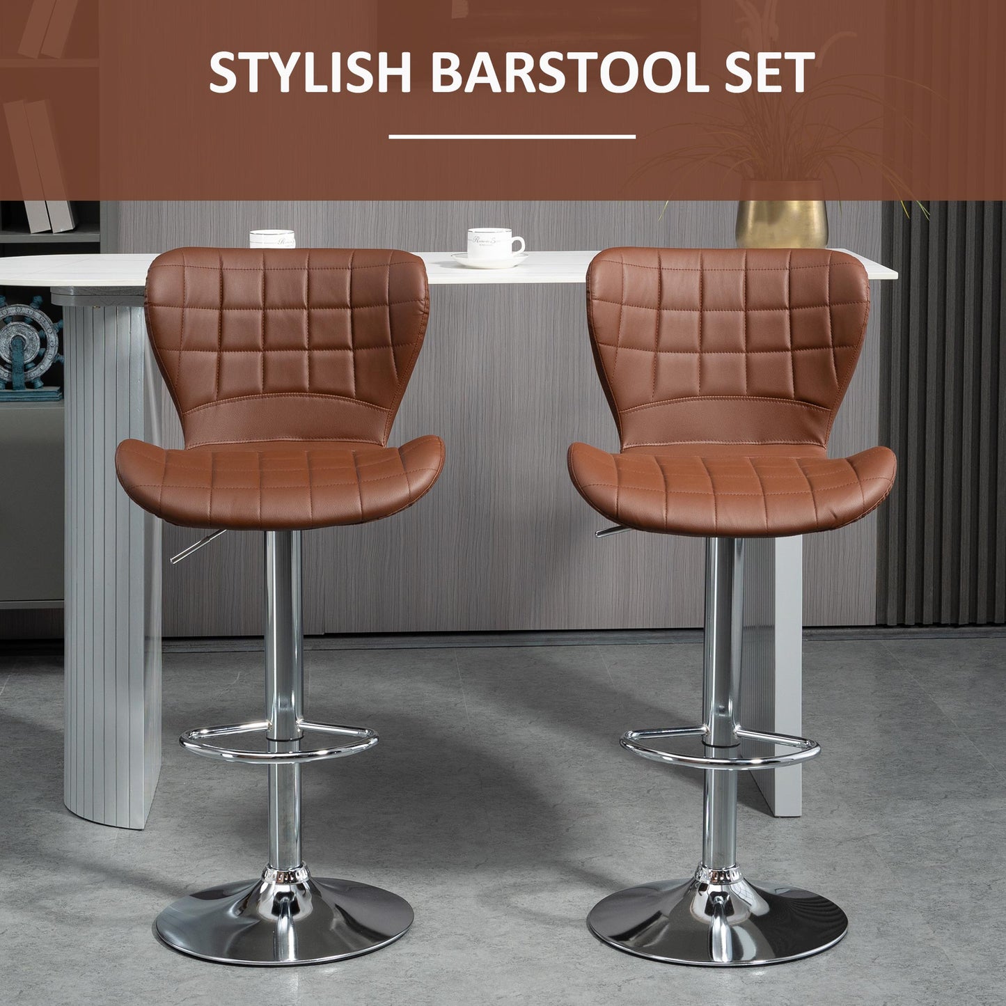 Adjustable Swivel Counter Stools with PU Leather, Brown (Set of 2)