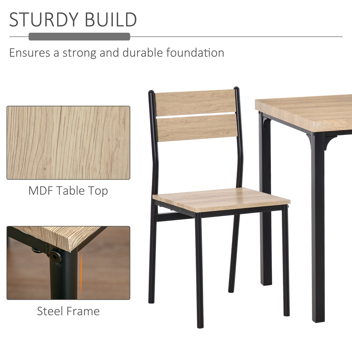 3-Piece Wooden Dining Set with Industrial Metal Frame - Natural Wood
