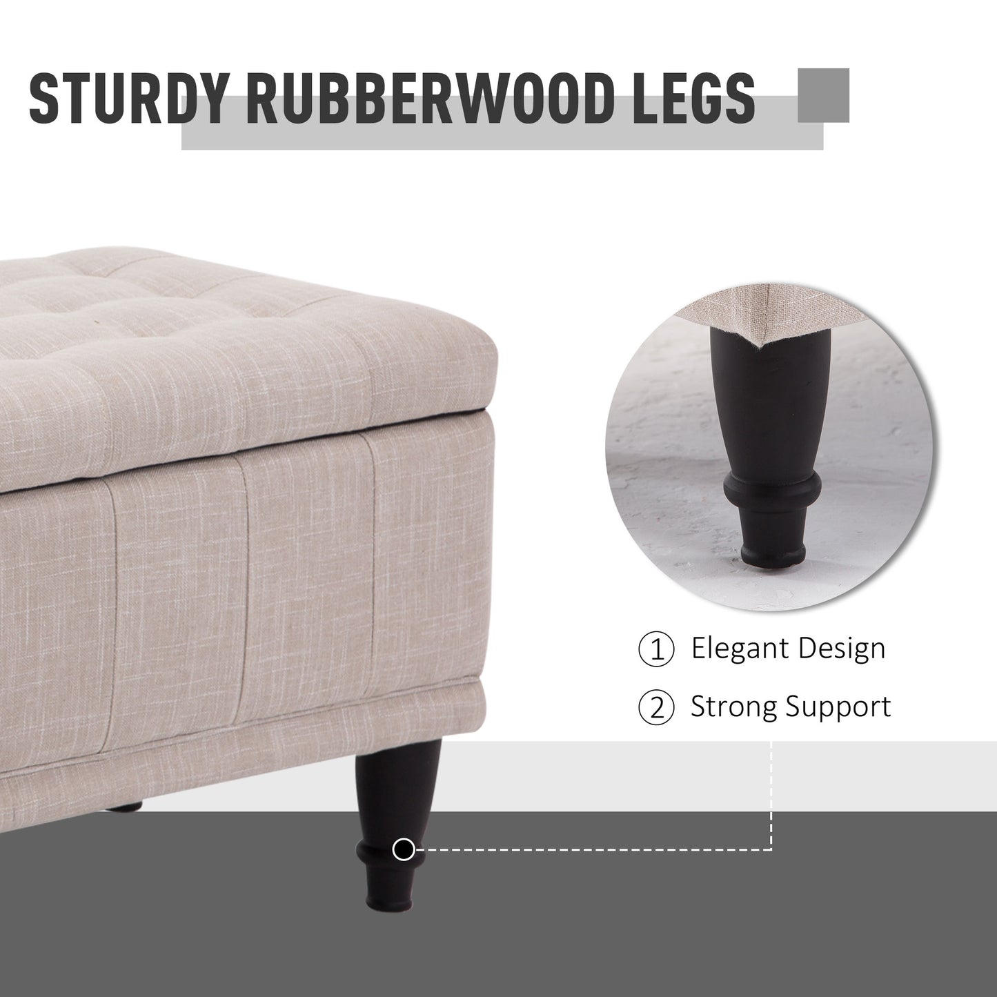 Linen Fabric Storage Bench with Soft Close Lid, Beige