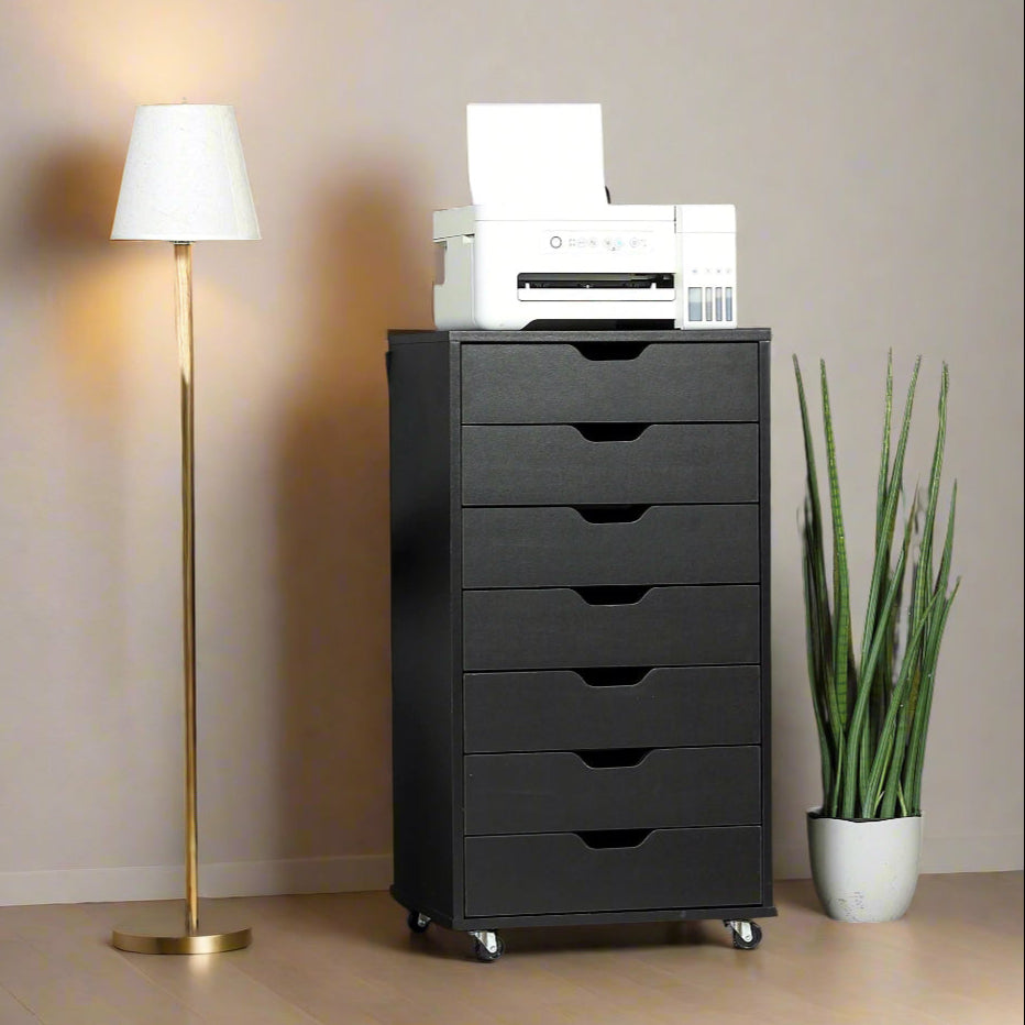 7-Drawer Mobile Storage Cabinet for Home Office - Black