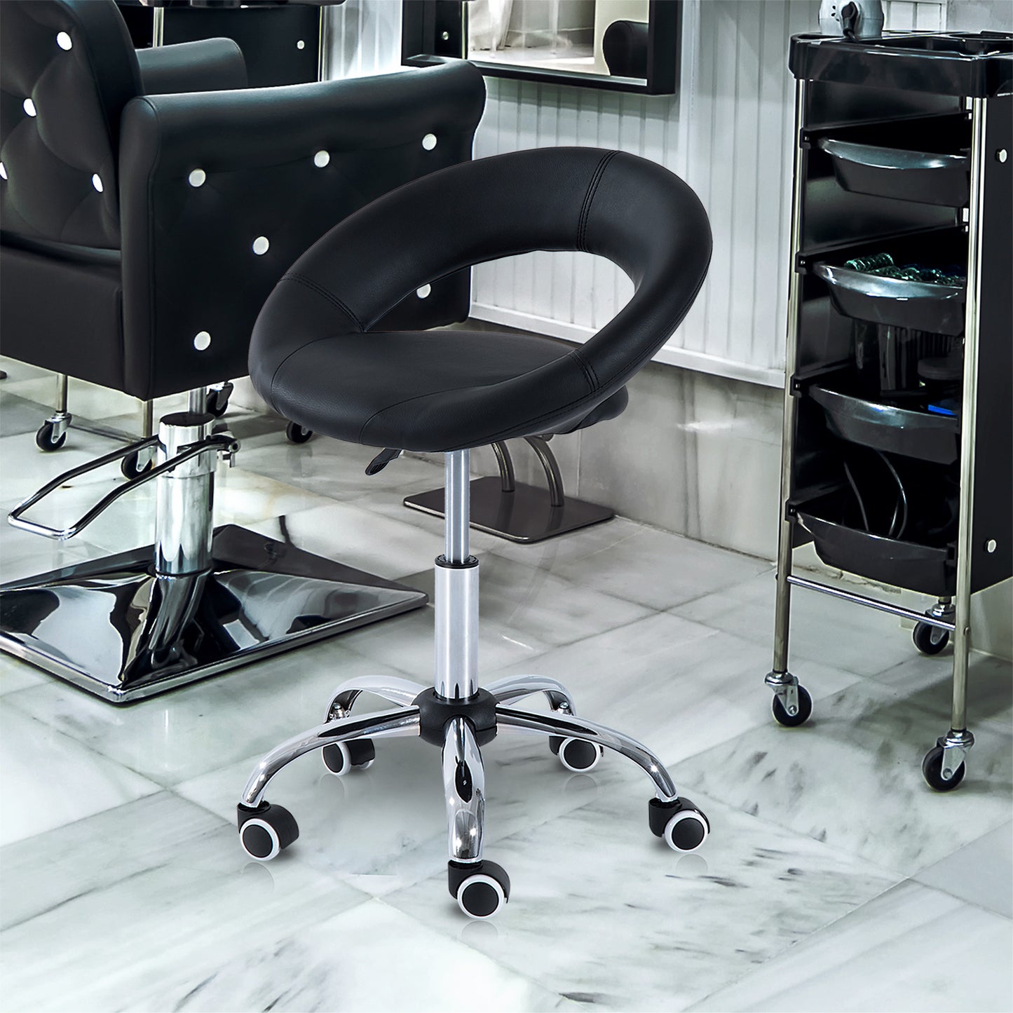 Adjustable Hydraulic Moon Salon Stool with Swivel and Wheels