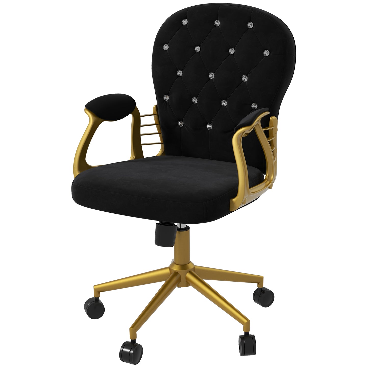 Button-Tufted Velvet Office Chair with Adjustable Height - Gold and Black