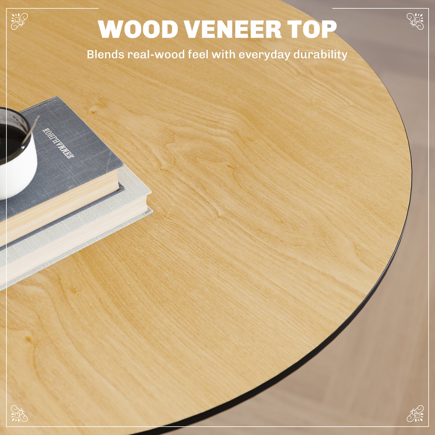 Bar Height Round Table with Wood Veneer Top for 2 People, Natural Wood