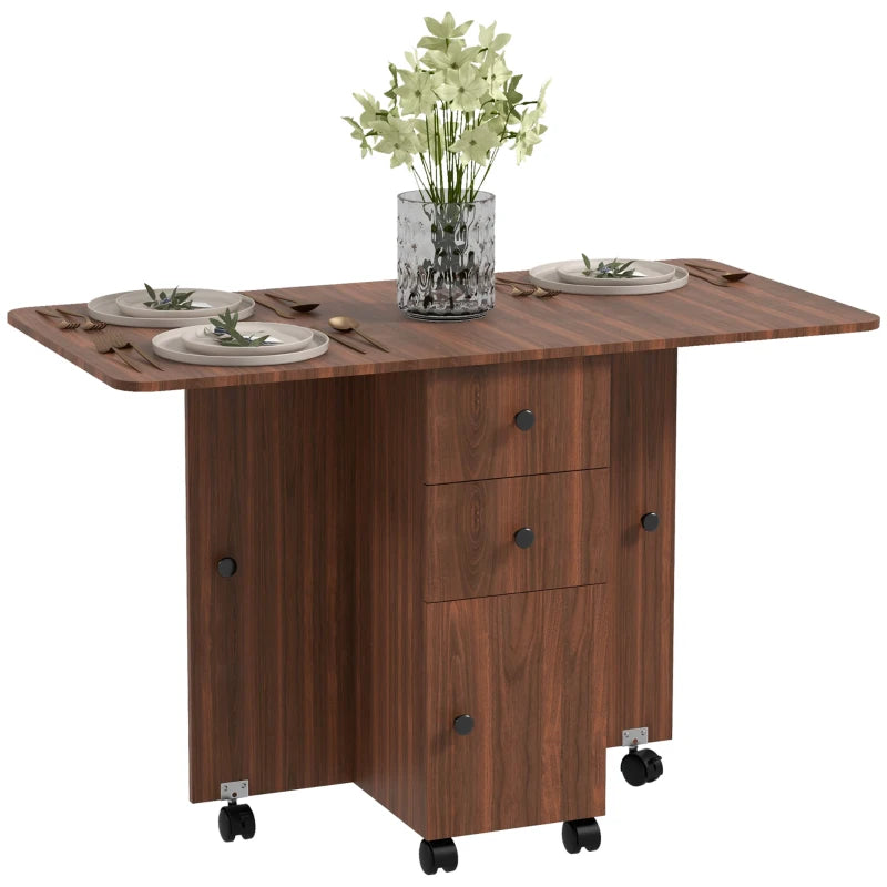 Drop Leaf Dining Table with Drawers and Cabinet - Brown
