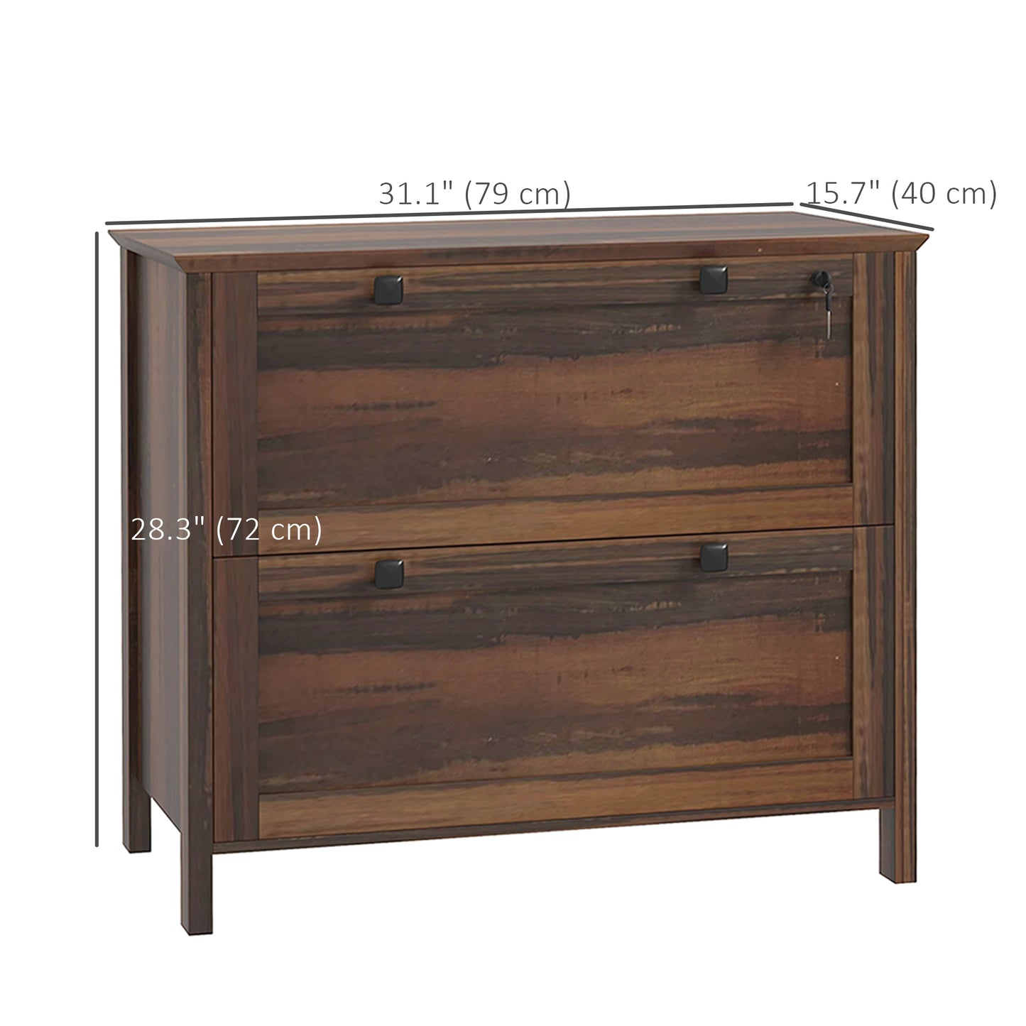 2-Drawer Wooden File Cabinet with Lock - Brown