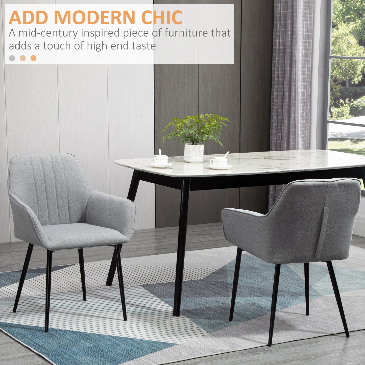 Linen Fabric Dining Chairs with Metal Legs, Light Grey (Set of 2)
