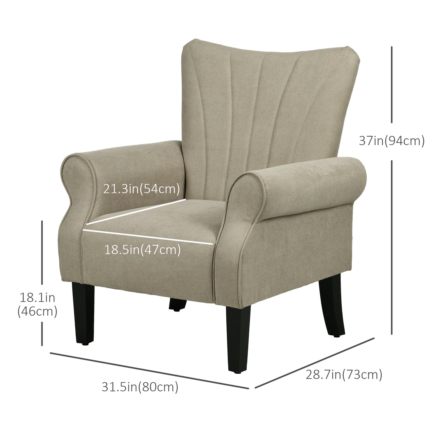 Fabric Wingback Accent Chair with Wood Legs, Beige