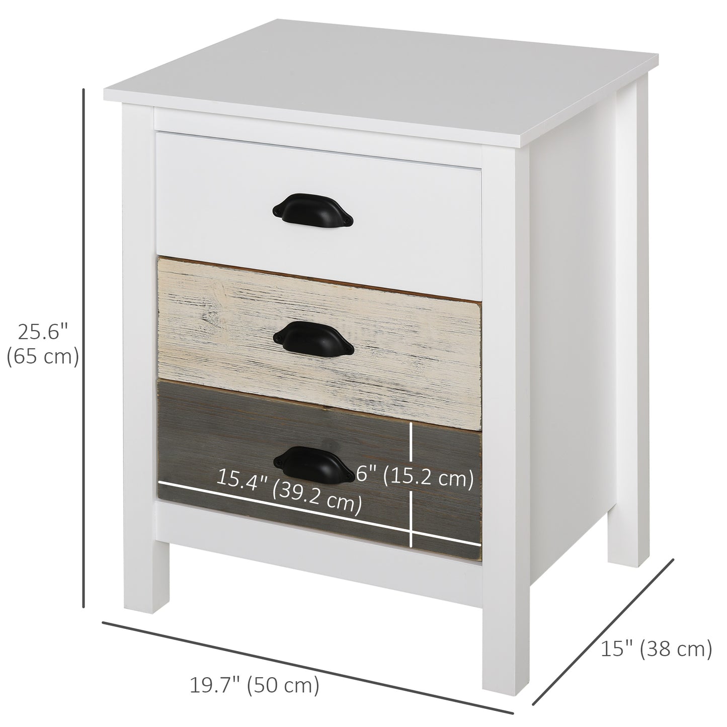 3-Drawer Storage Cabinet Accent Table for Bedroom and Living Room, White