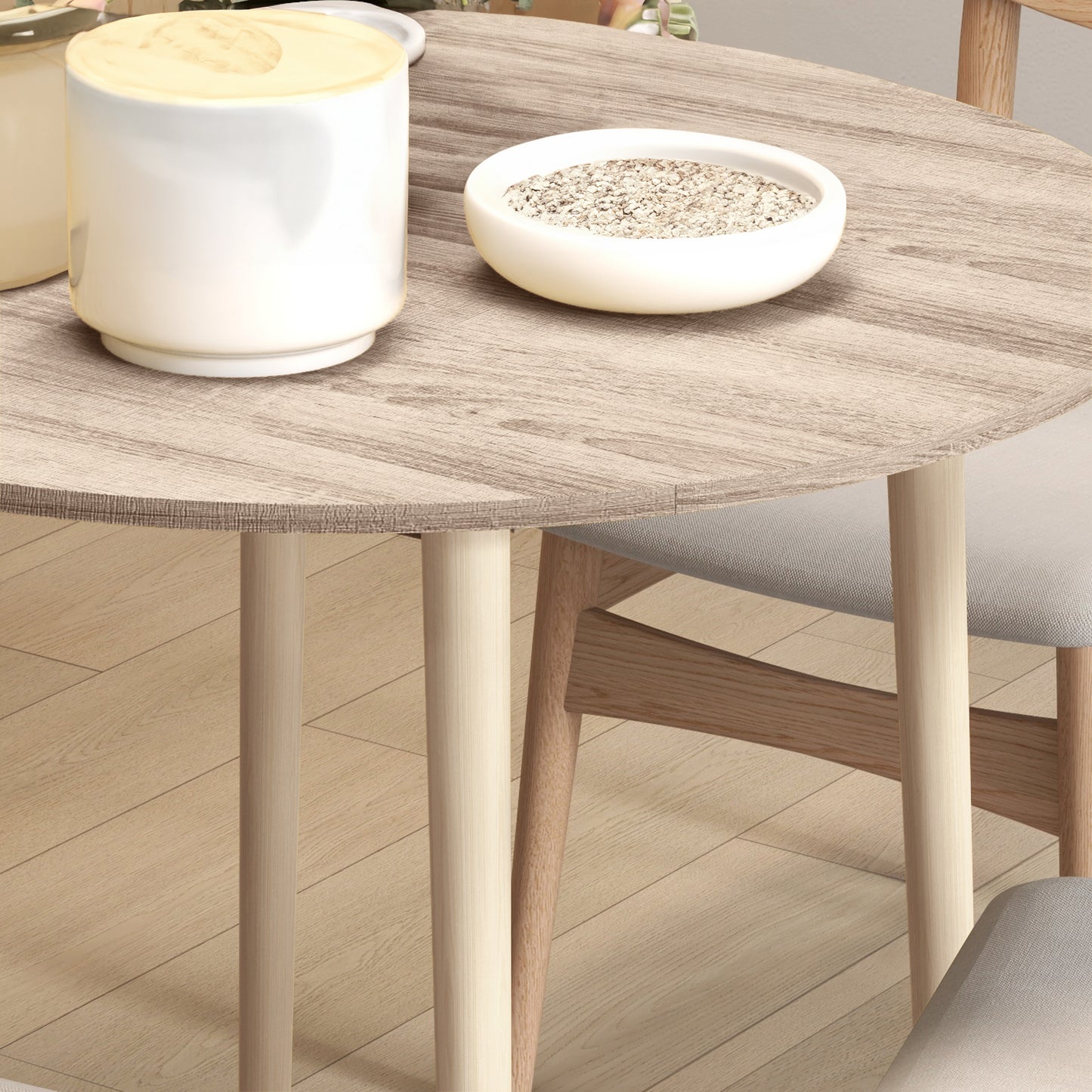 Oak Round Folding Dining Table with Drop Leaf for Small Spaces