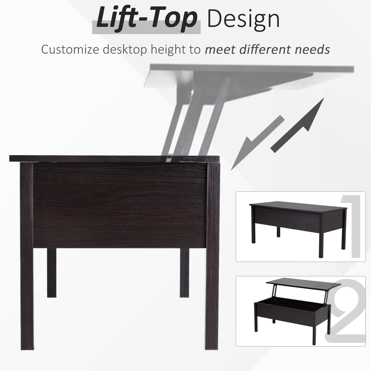 39" Lift Top Coffee Table with Hidden Storage, Coffee
