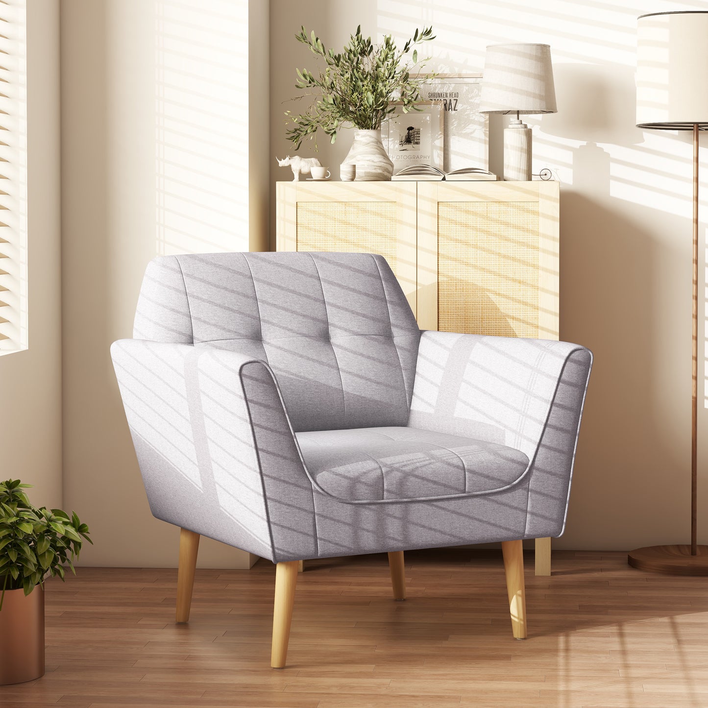 Upholstered Armchair, Modern Accent Chair with Tufted Pattern, Gray