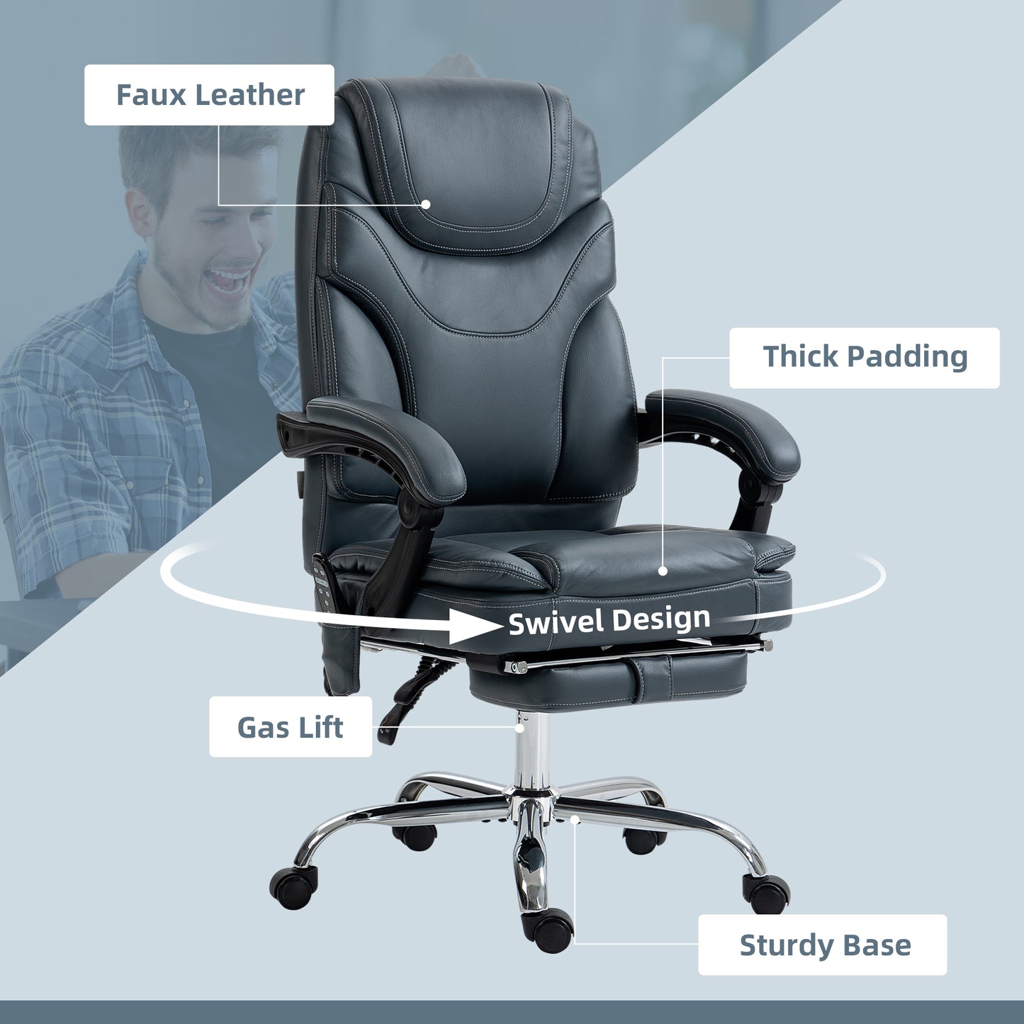 Premium Heated Massage Office Chair with Recliner & Footrest