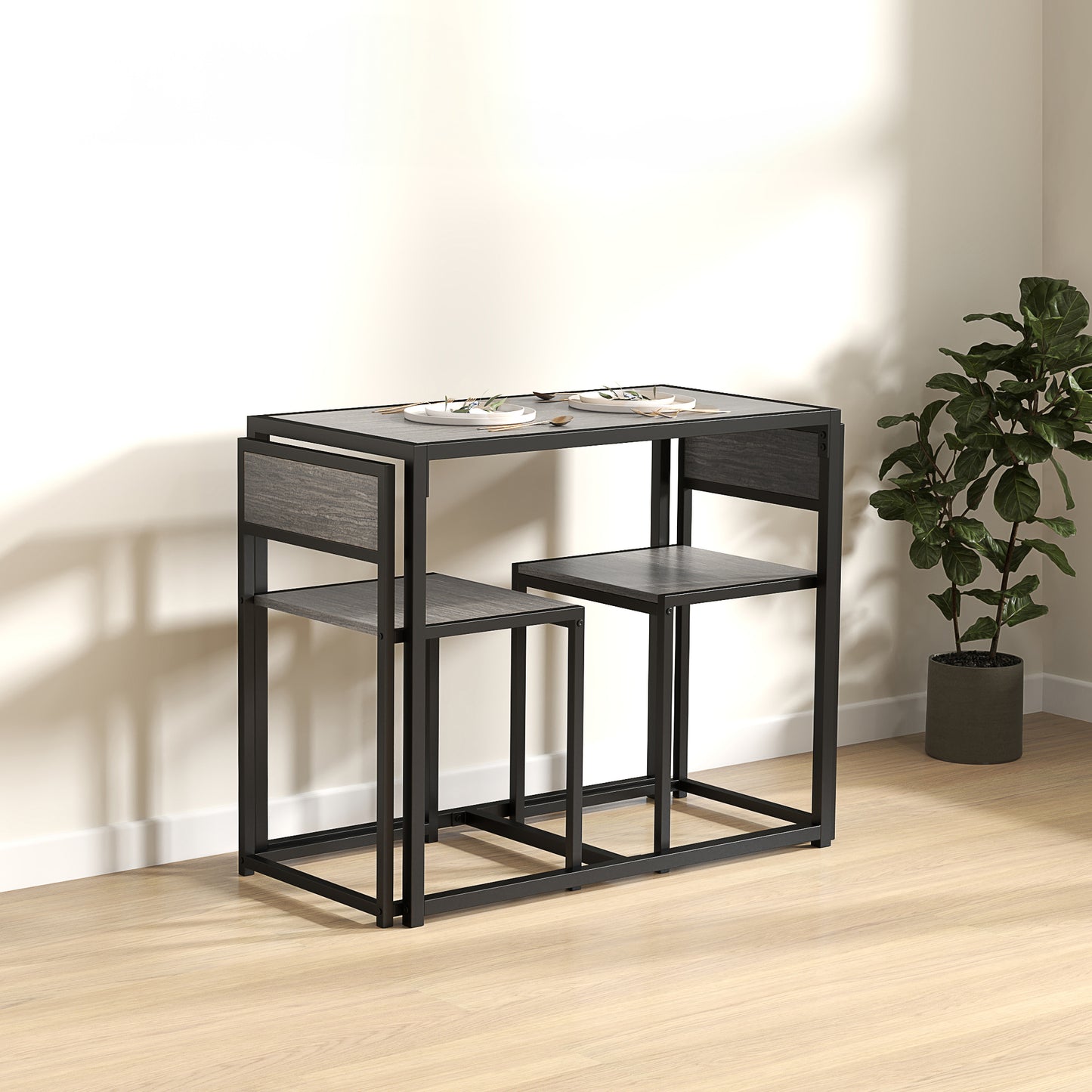 Industrial Dining Table Set for 2 - Gray
