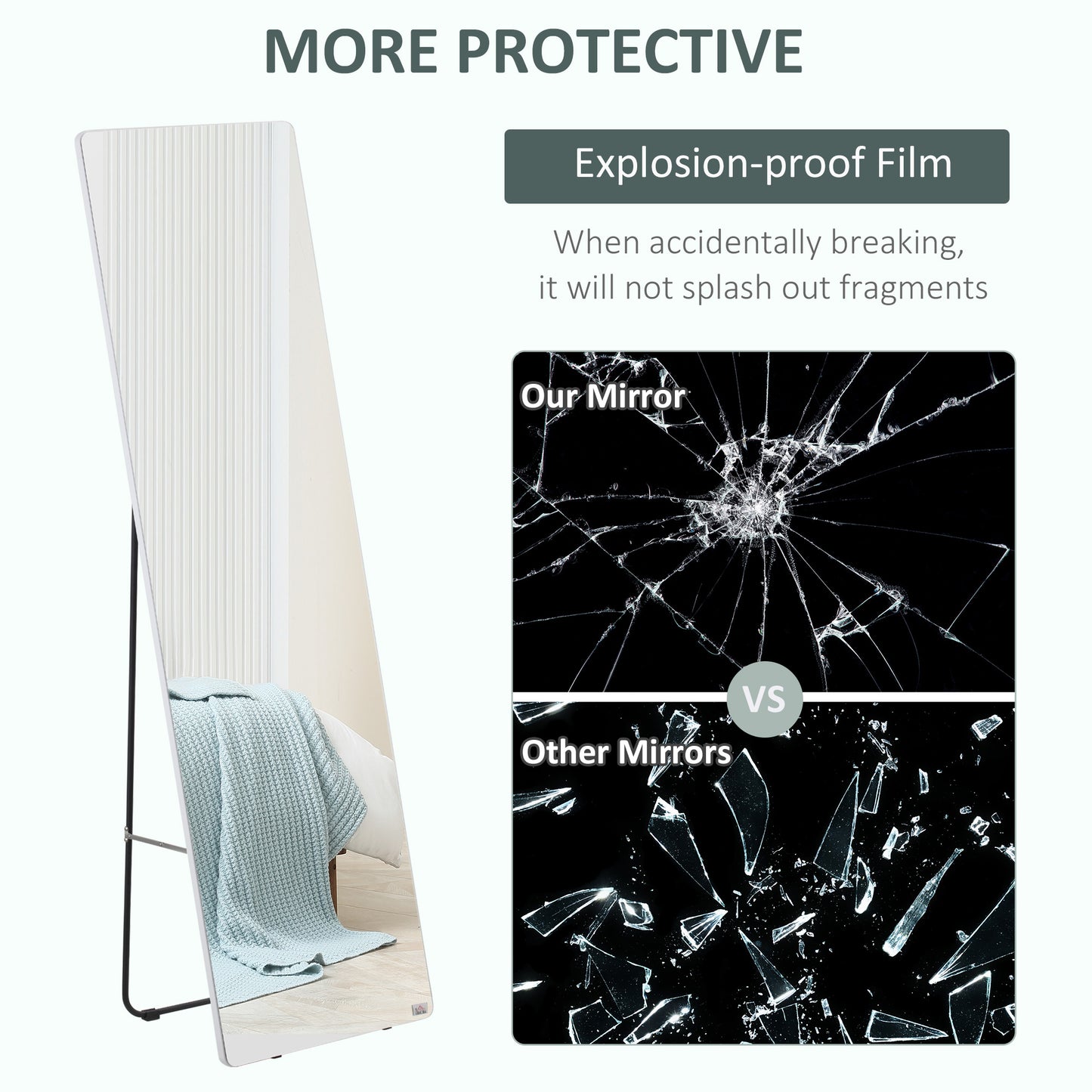 Full Length Rectangular Mirror with Silver Frame, 63" x 18", Multi-Position Design