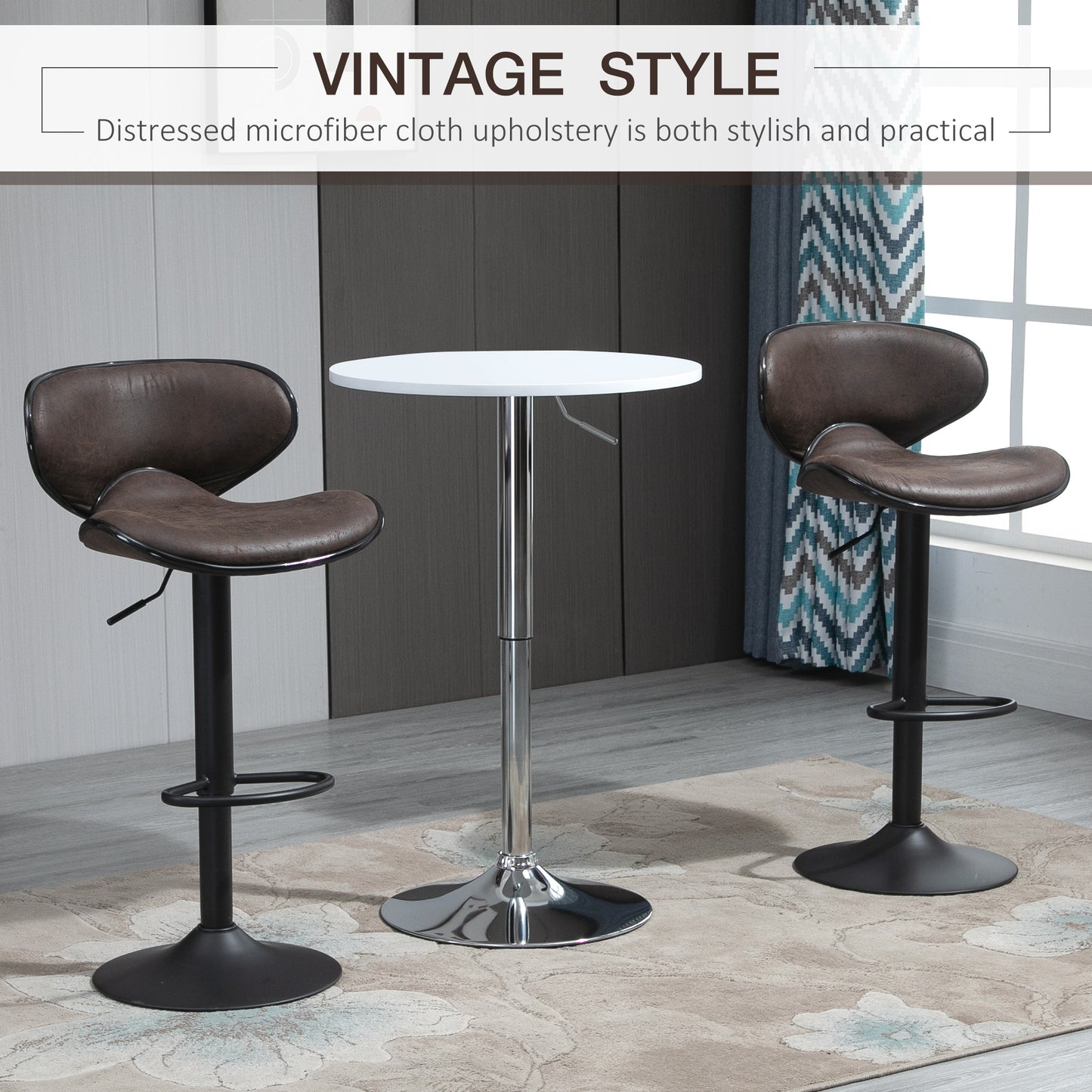 Adjustable Height Swivel Bar Stools with Leathaire Upholstery, Espresso (Set of 2)