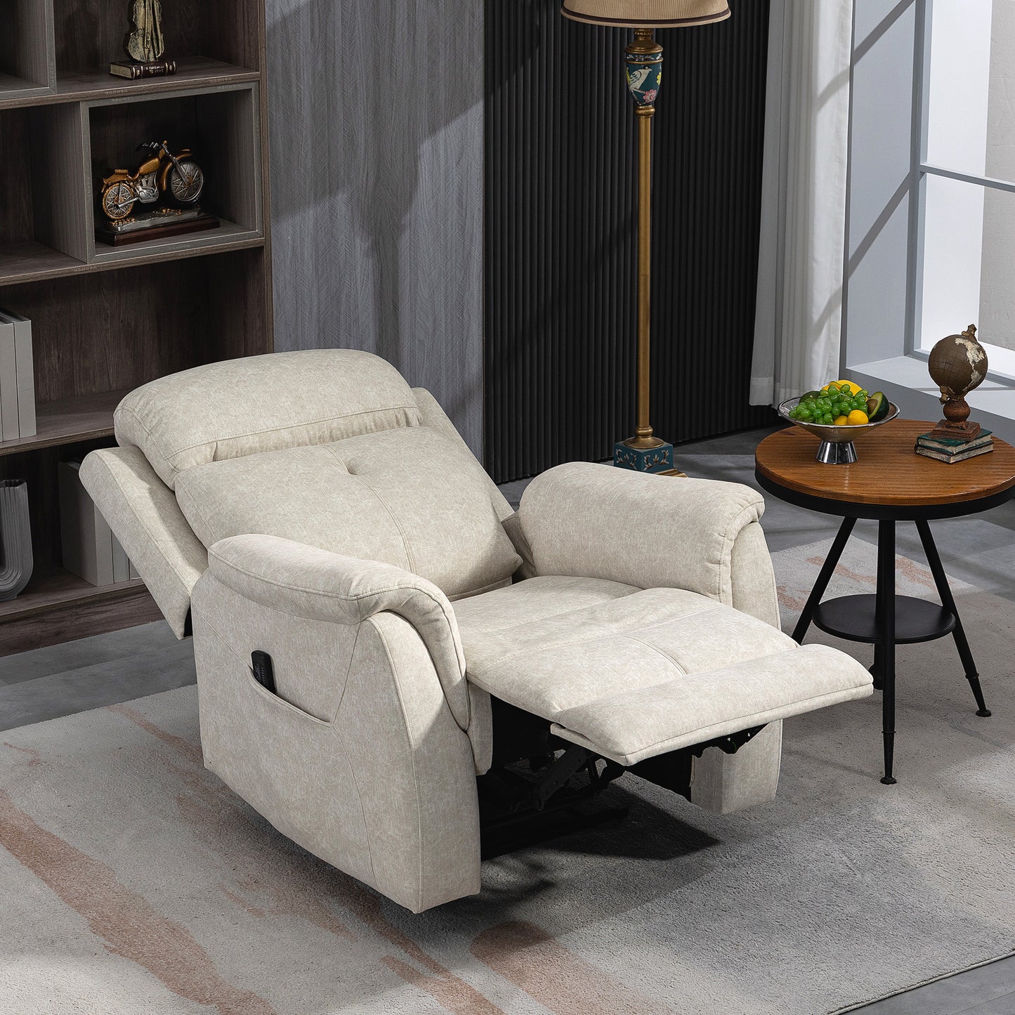 Velvet Manual Recliner Chair with Vibration Massage - Beige