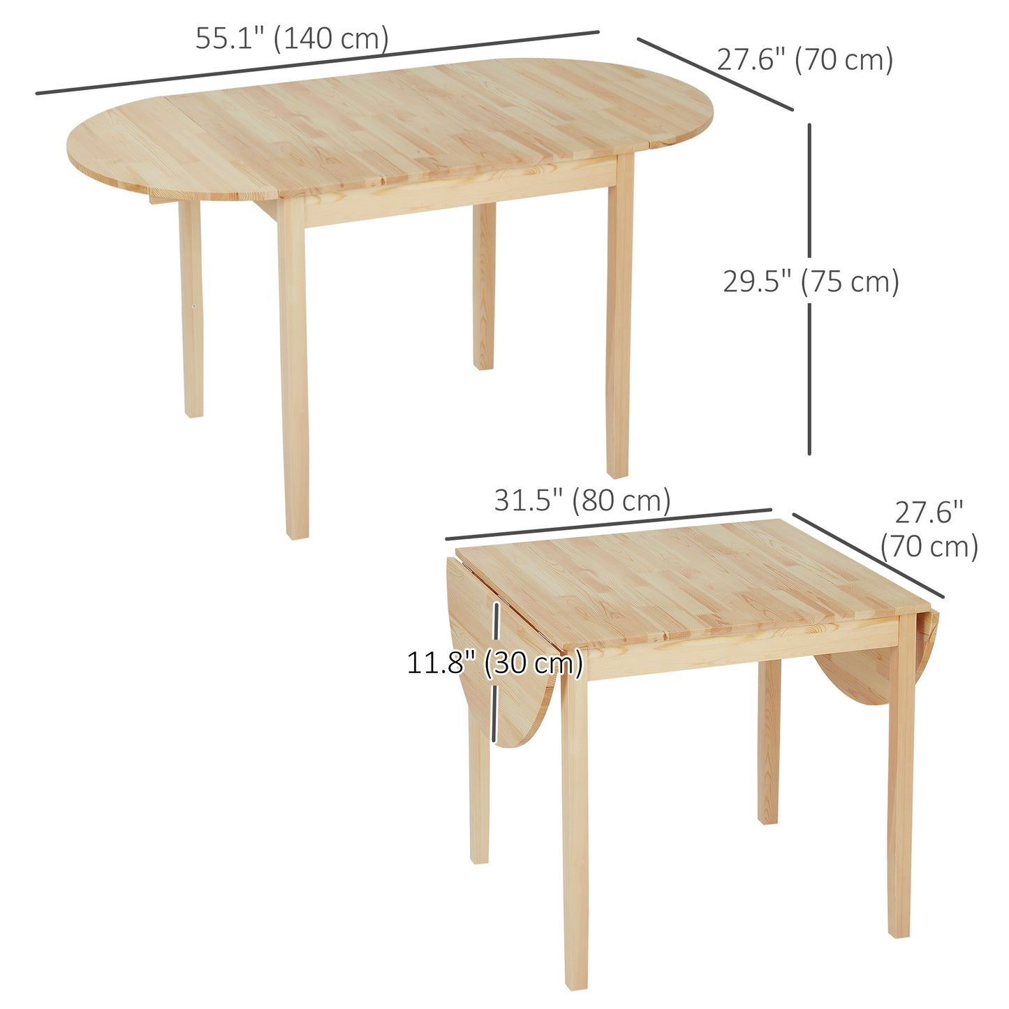 Solid Wood Drop Leaf Dining Table - Natural