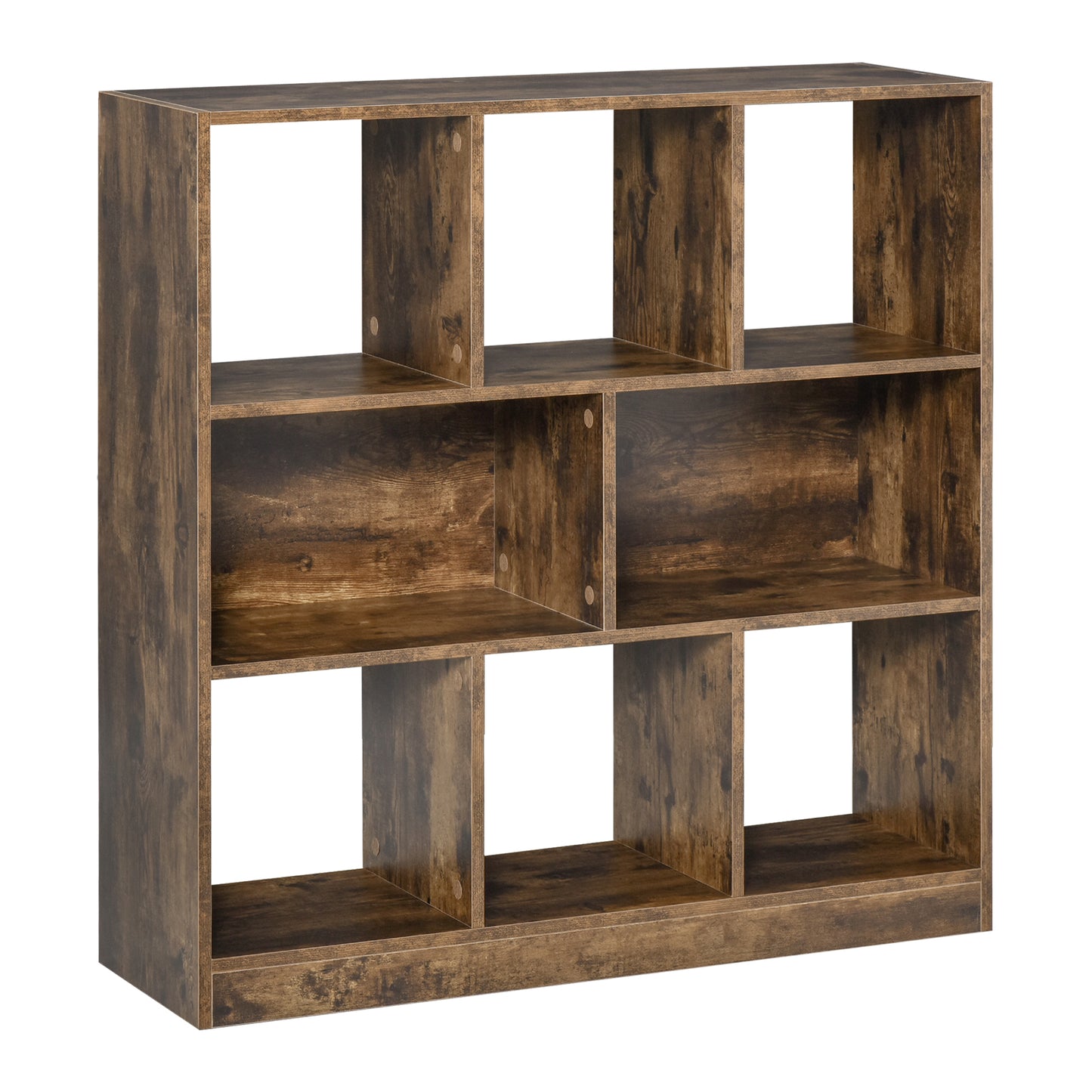 3-Tier Storage Bookcase with Staggered Dividers, Rustic Brown