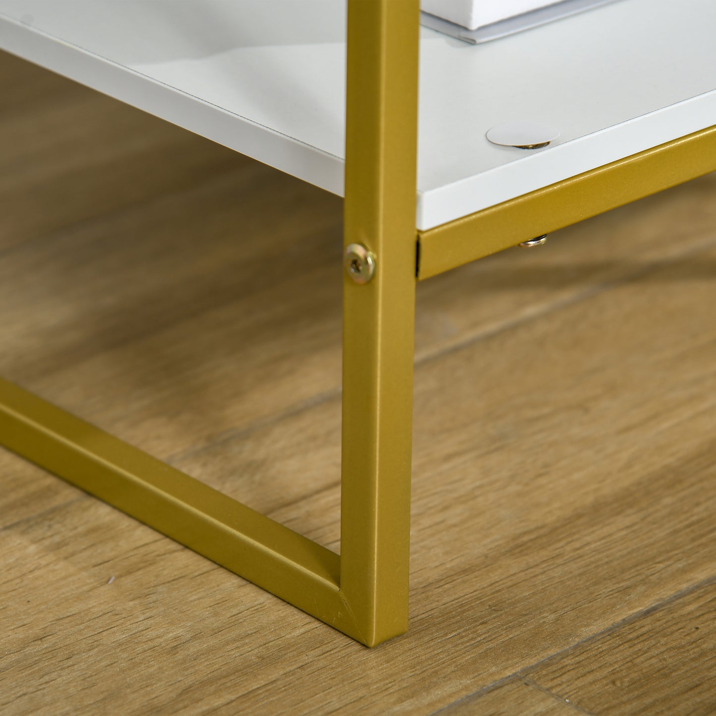 Modern Nightstands with Gold Steel Frame, White (Set of 2)
